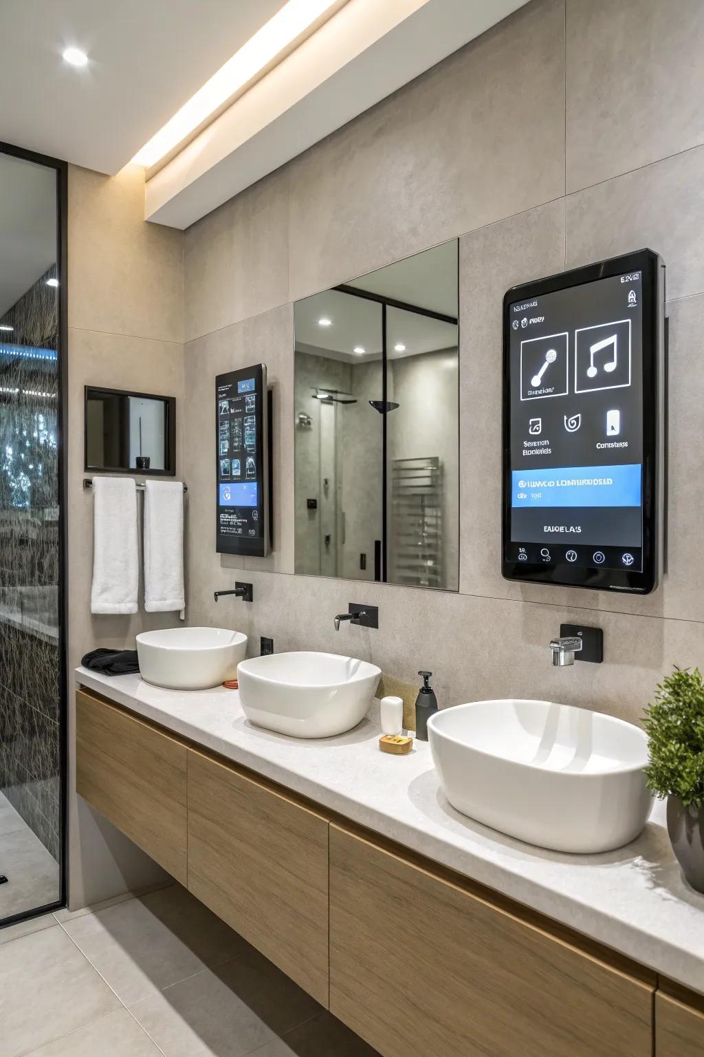 Tech adds convenience and a modern edge to the bathroom.