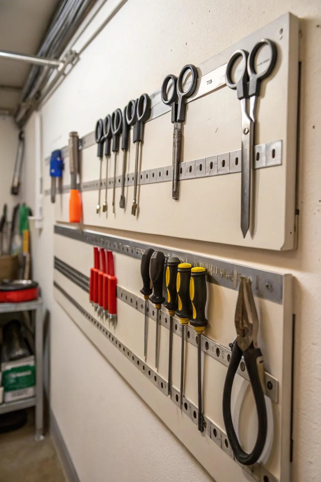Magnetic strips give you a sleek way to arrange metal tools.
