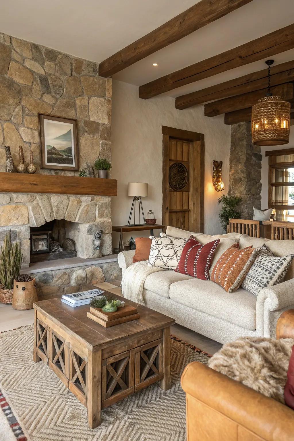 Mixing surface qualities creates visual appeal and depth.