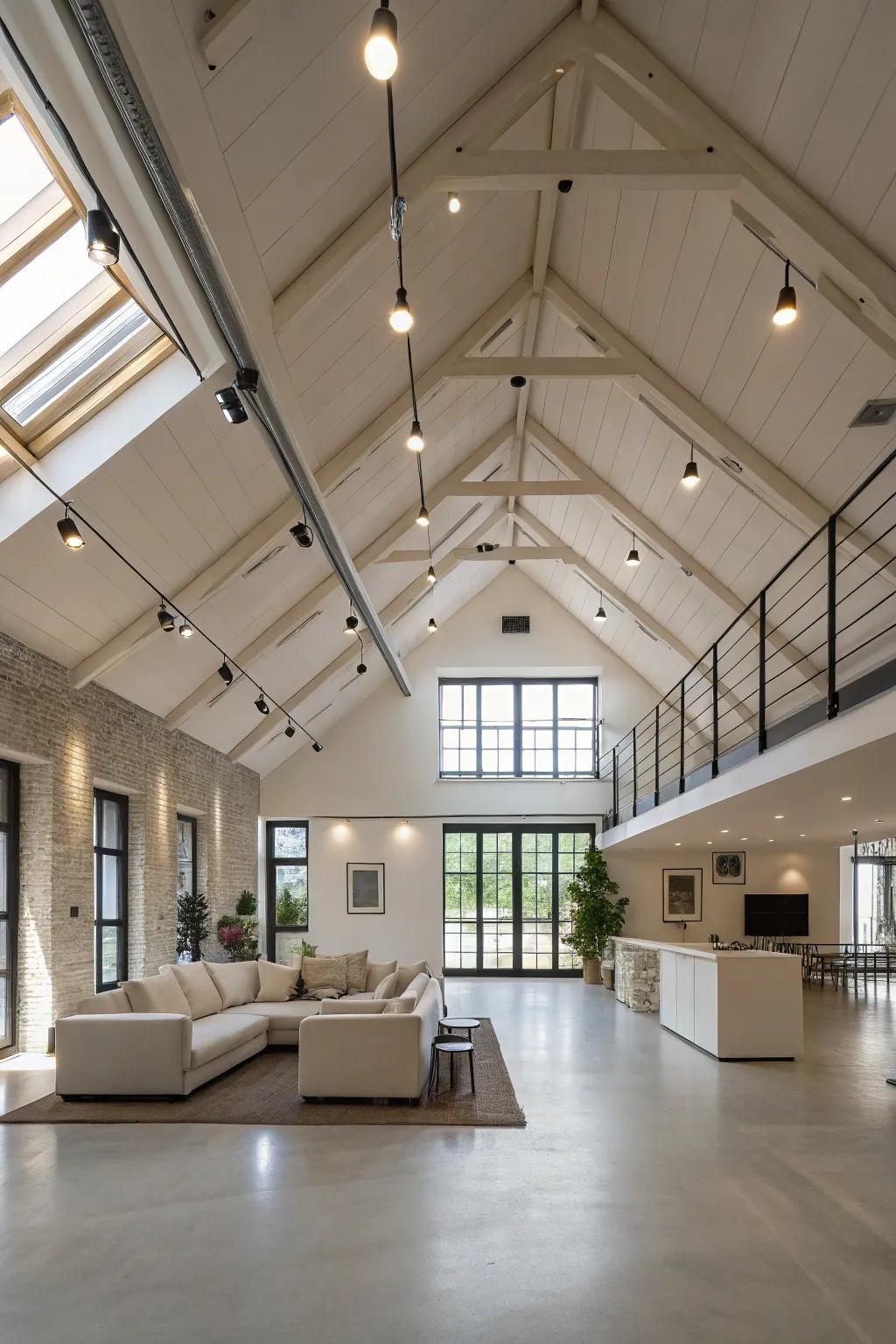 Directional spotlights highlight specific features in modern lofts.