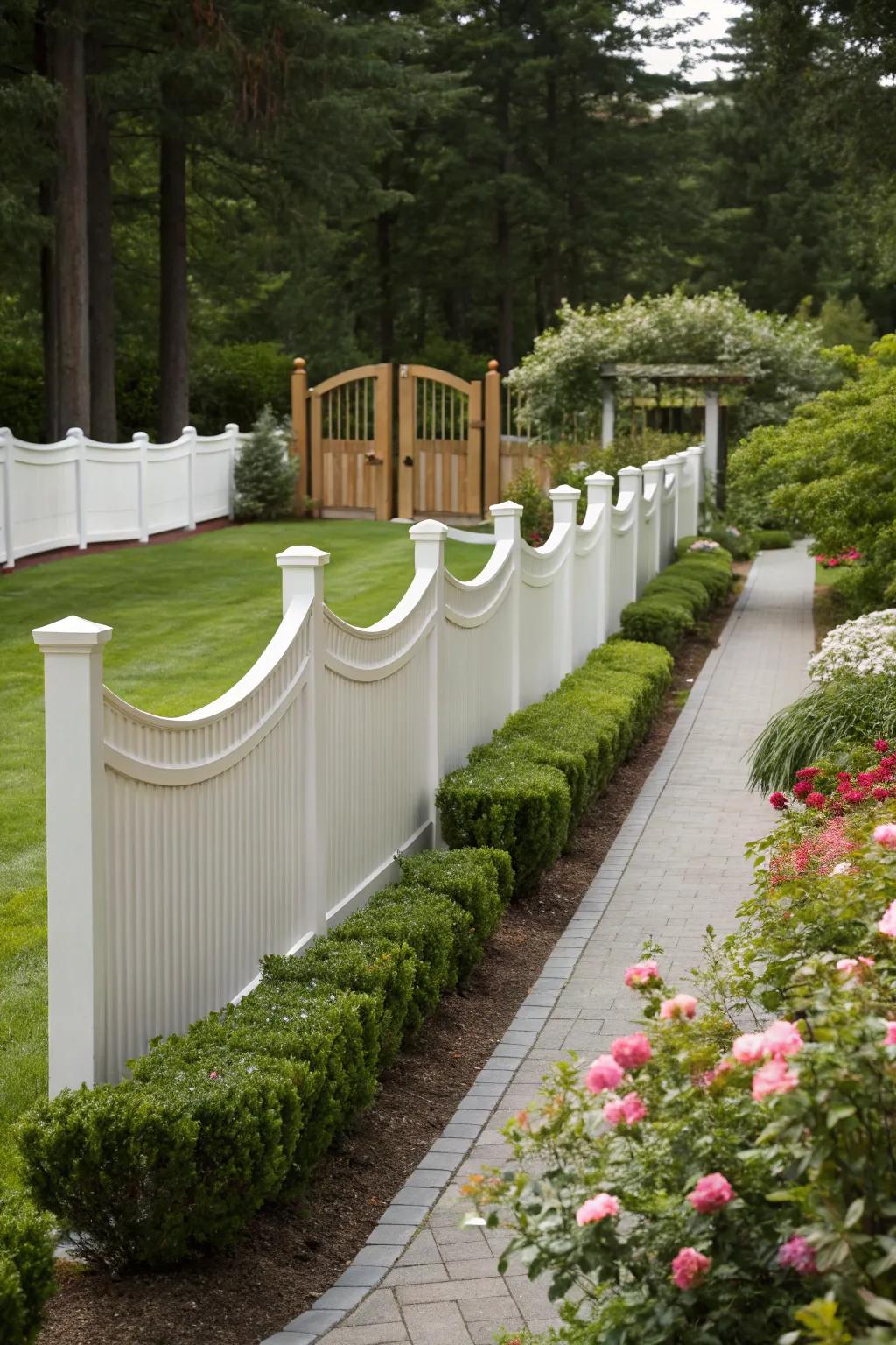 Curved boards for elegant fencing.