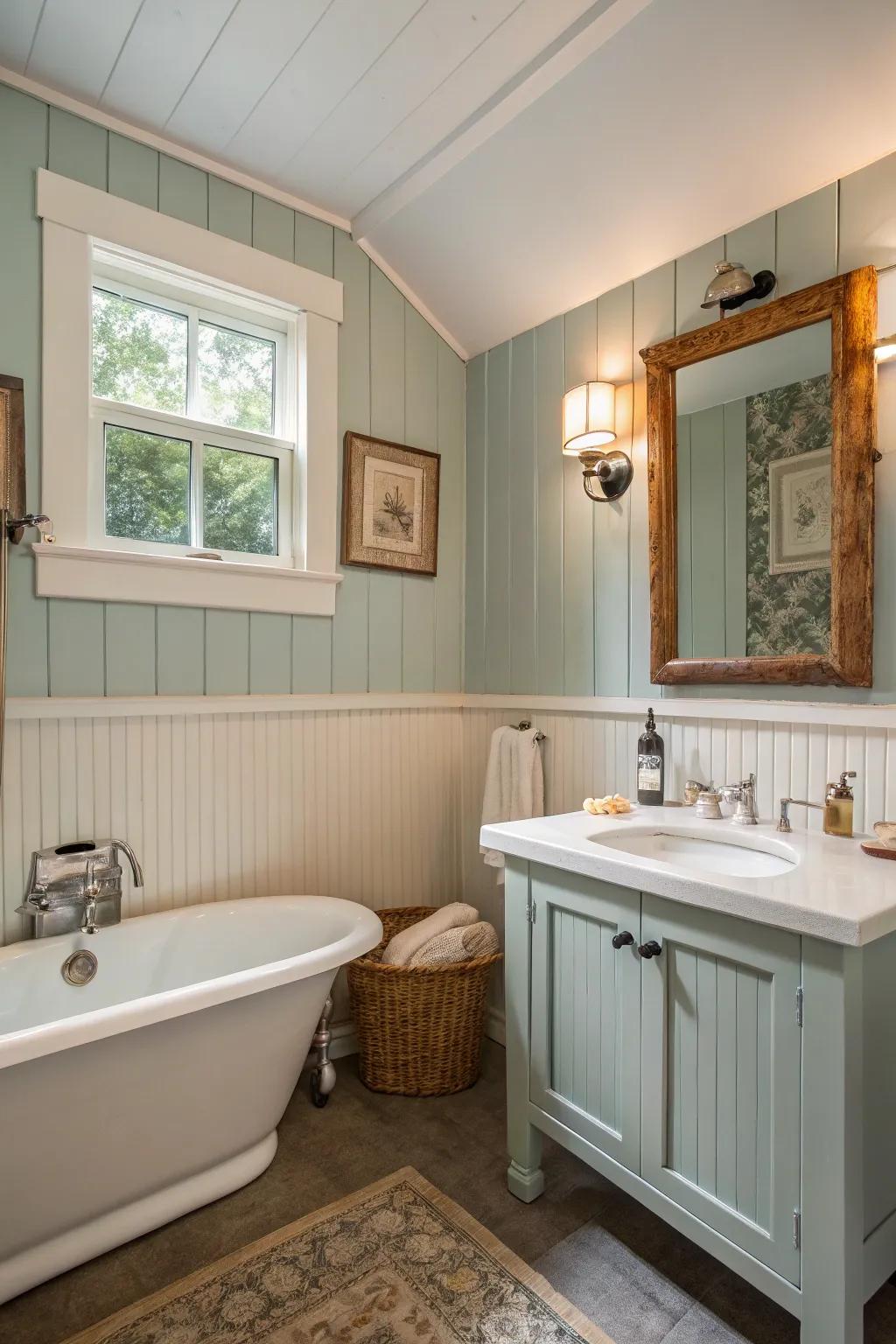 Vertical horizontal plank introduces cottage appeal to your bathroom.