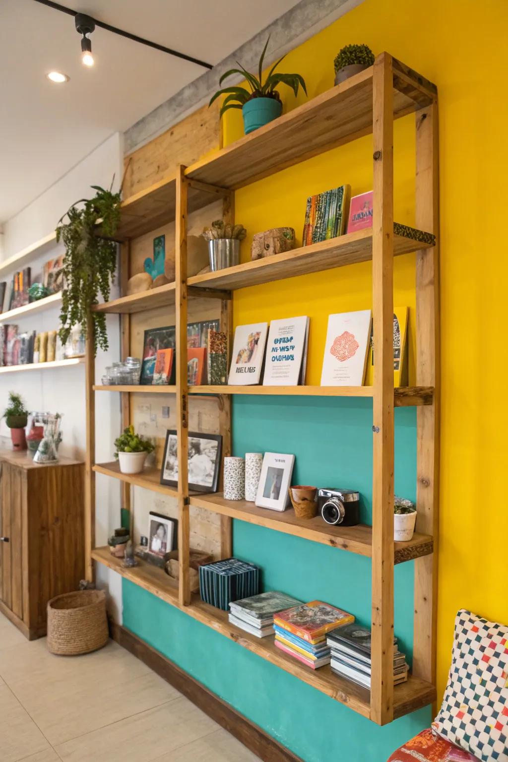 Cause your shelves to jump forth via a painted backdrop.