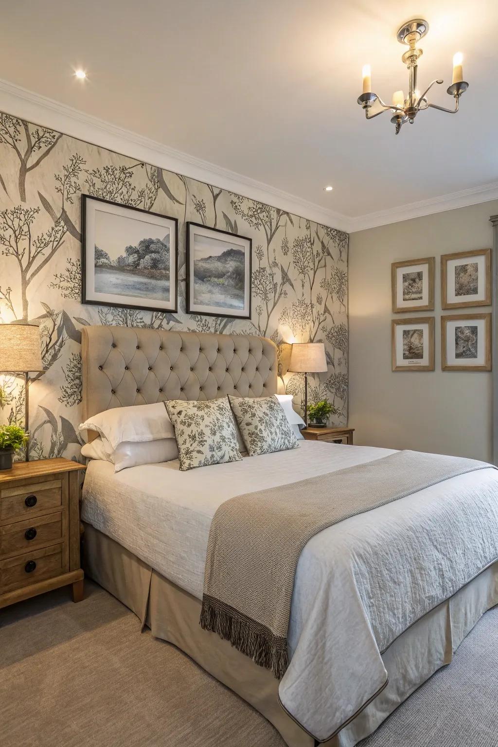 Integrating headboards with wall art creates a gallery-like bedroom atmosphere.