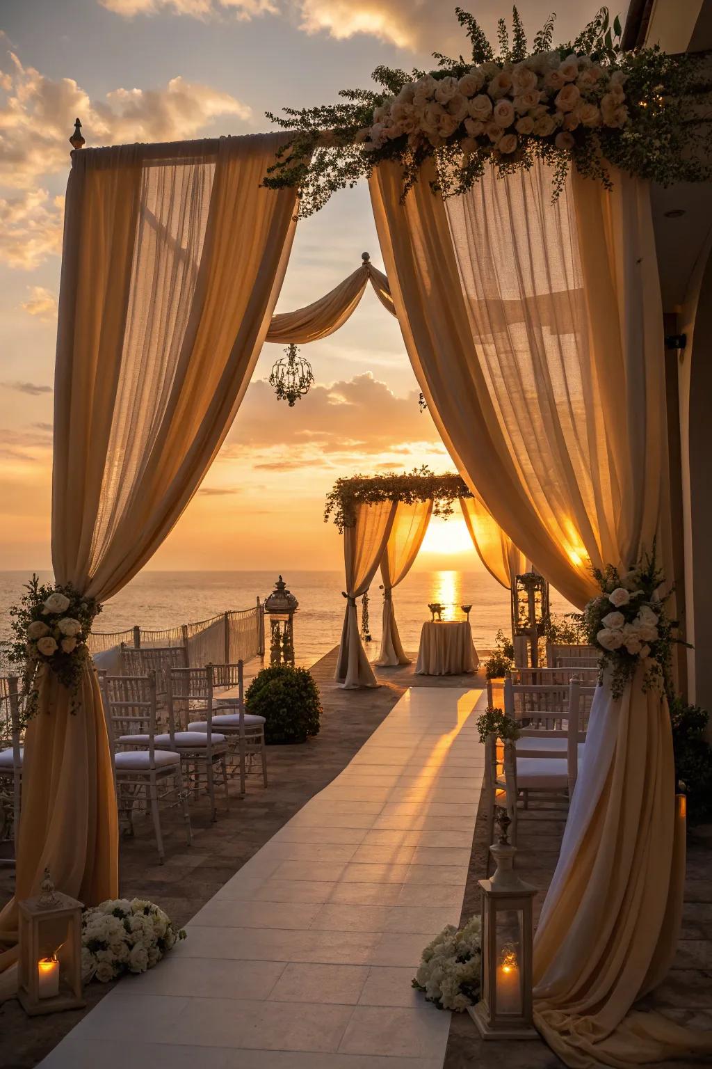 Infuse warmth and joy into your wedding with sunset-shaded drapery.