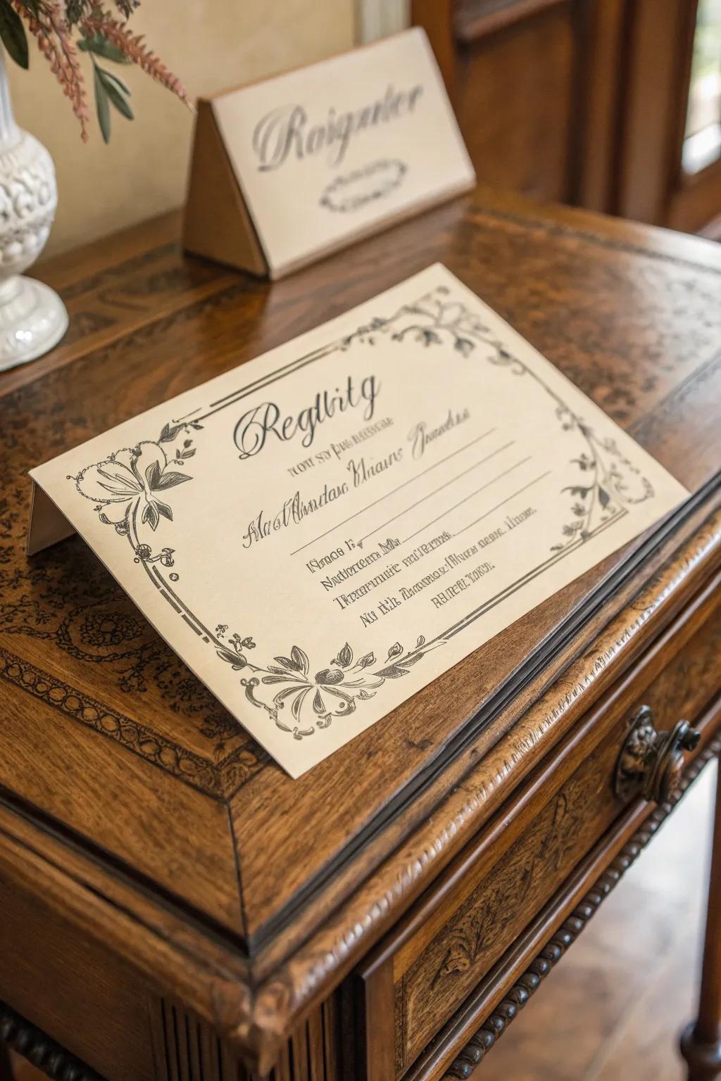 A registry note with a charming vintage touch.