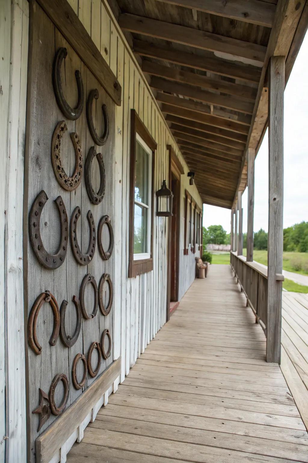 Horseshoe wall art introduces a hint of luck.