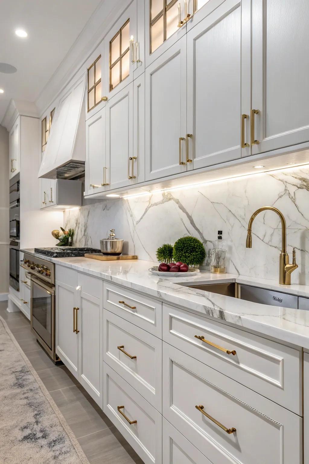 Metallic accents introduce modern refinement to the culinary space.