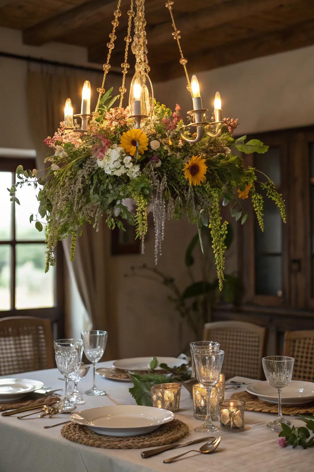 A wildflower-draped candelabrum introduces a magical element to any space.