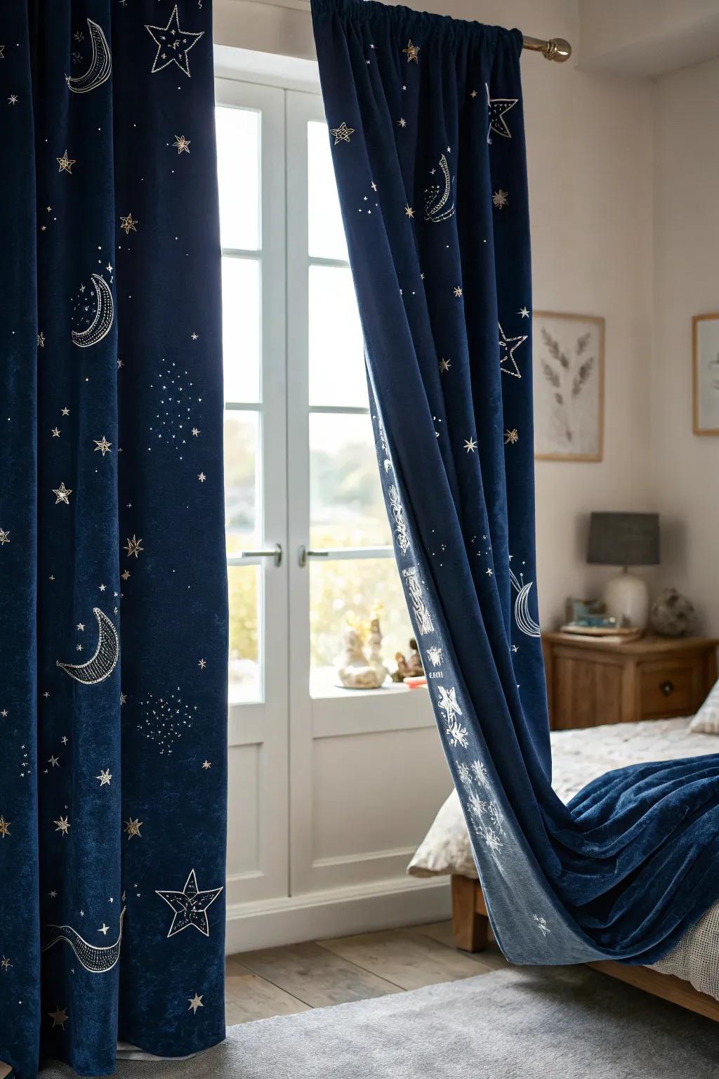 Enchanting window dressings frame the vista through enchantment.