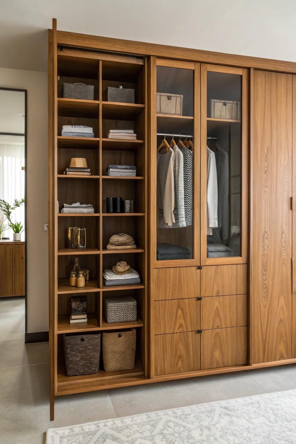 A mix of storage options for design and utility.