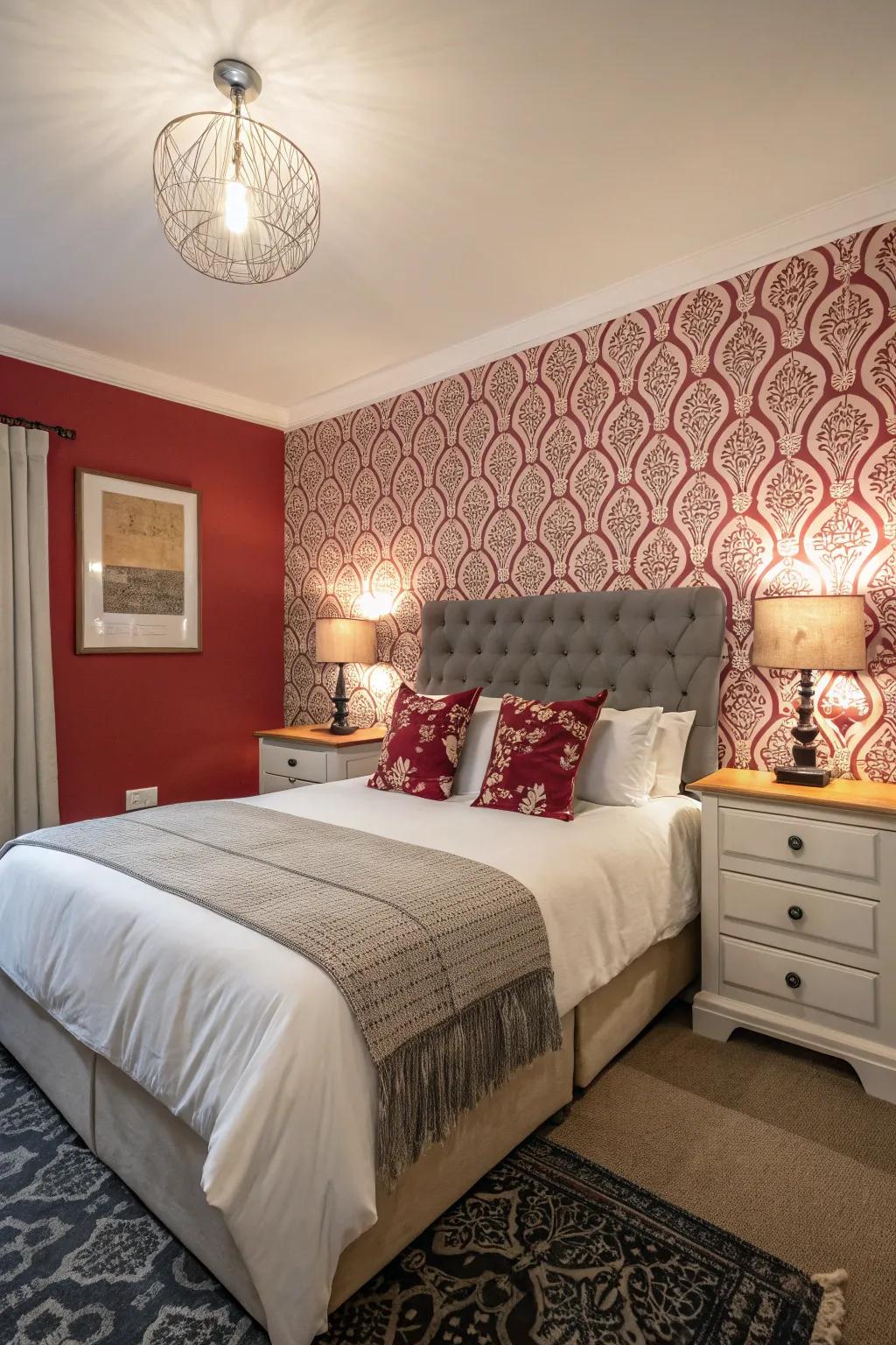 An accent wall introduces dynamic visual interest.