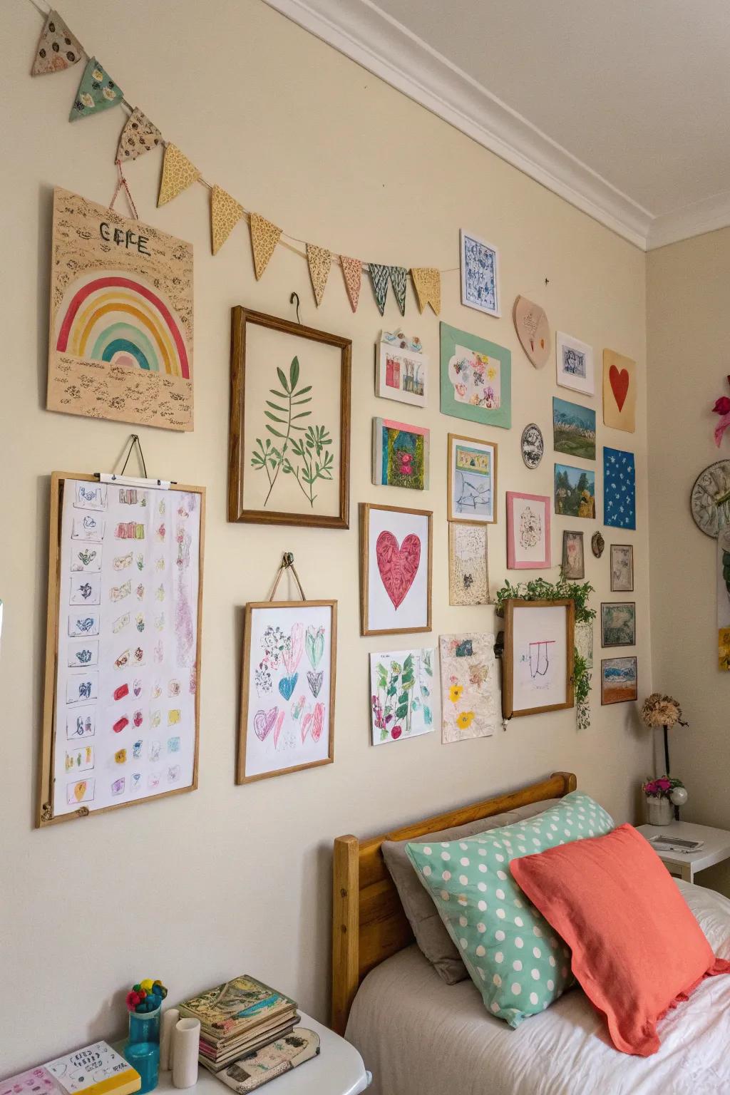 DIY art displays add a personal and creative flair.