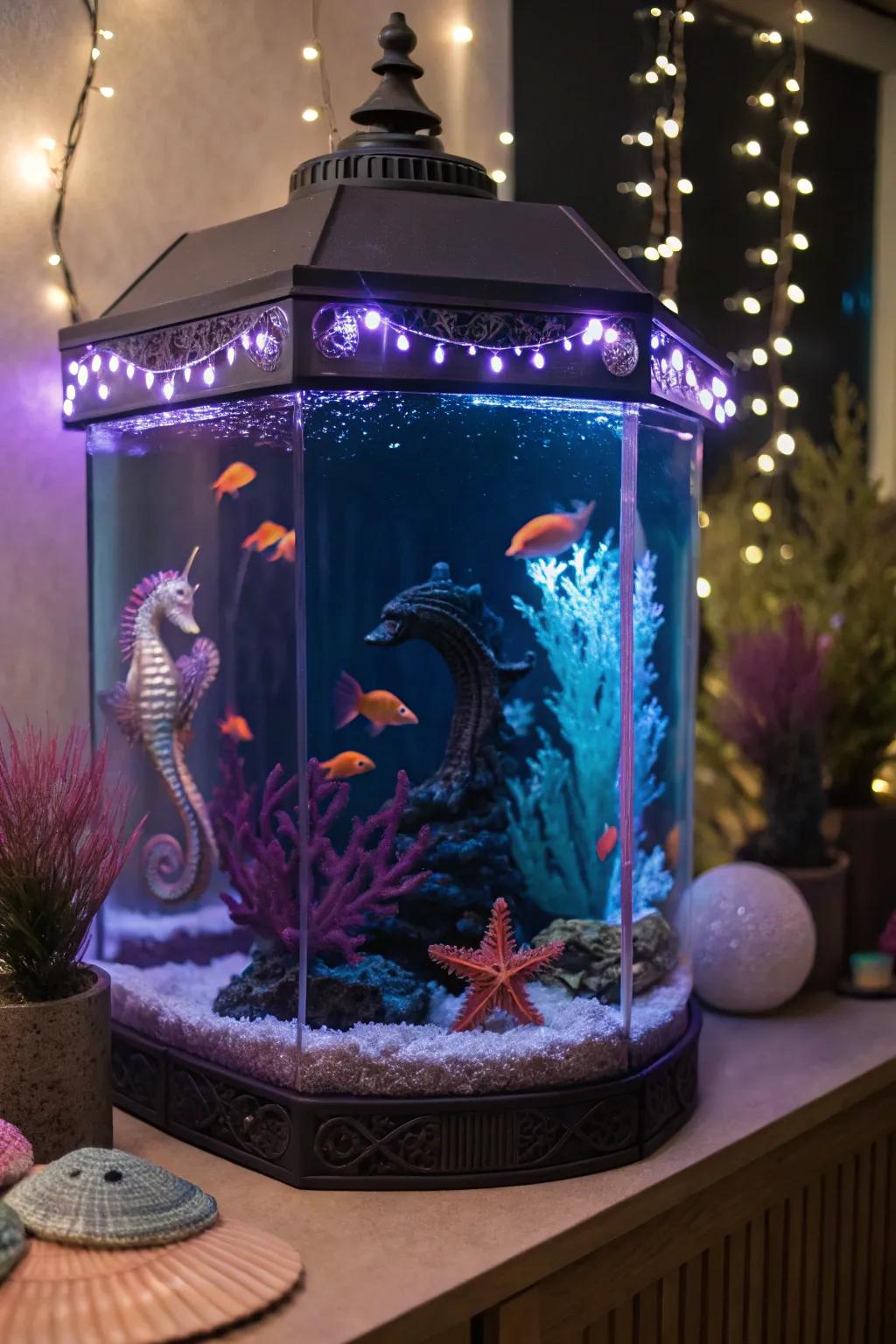Go into a fantasy world that features your themed aquarium.
