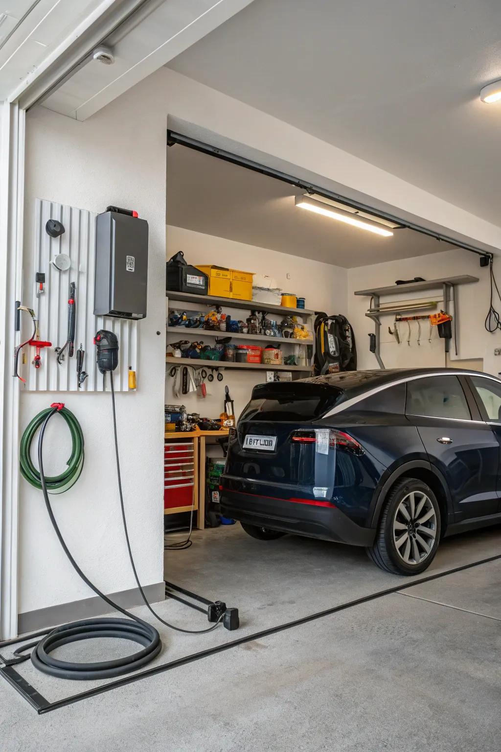 A charging station adds convenience to your modern garage.