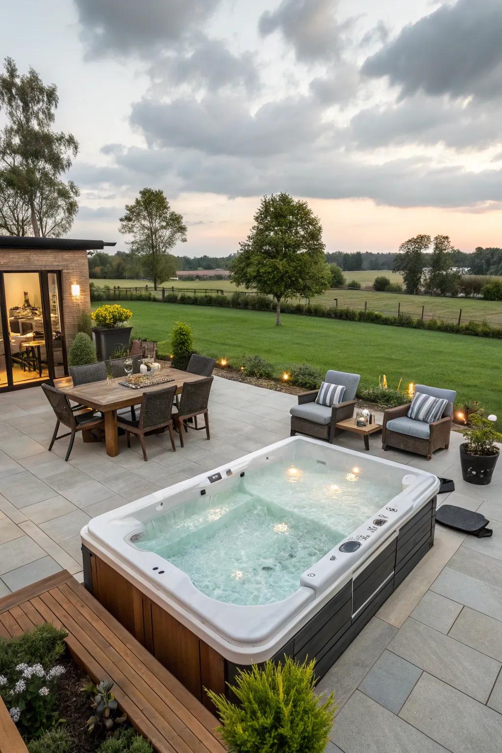 Outdoor flooring integration provides a smooth and practical design.
