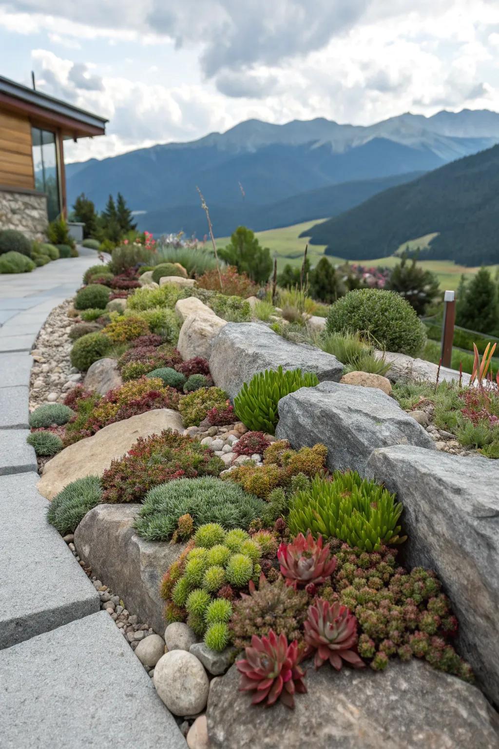 Modern elegance with a mountain succulent garden.