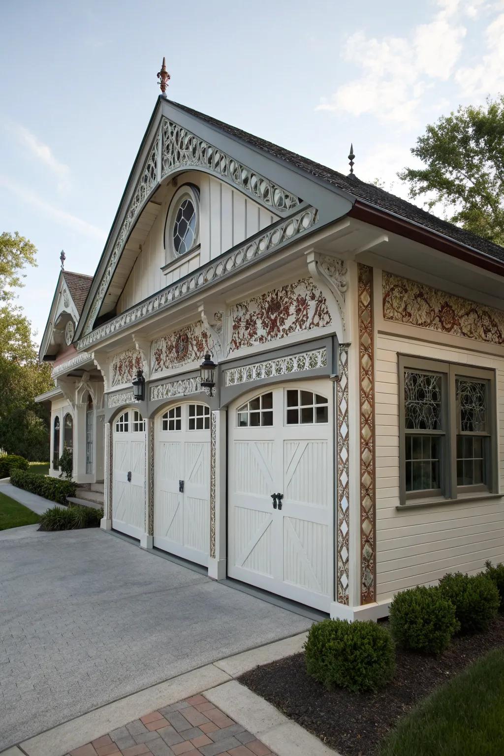 Artistic trim and details that enhance a garage's character.