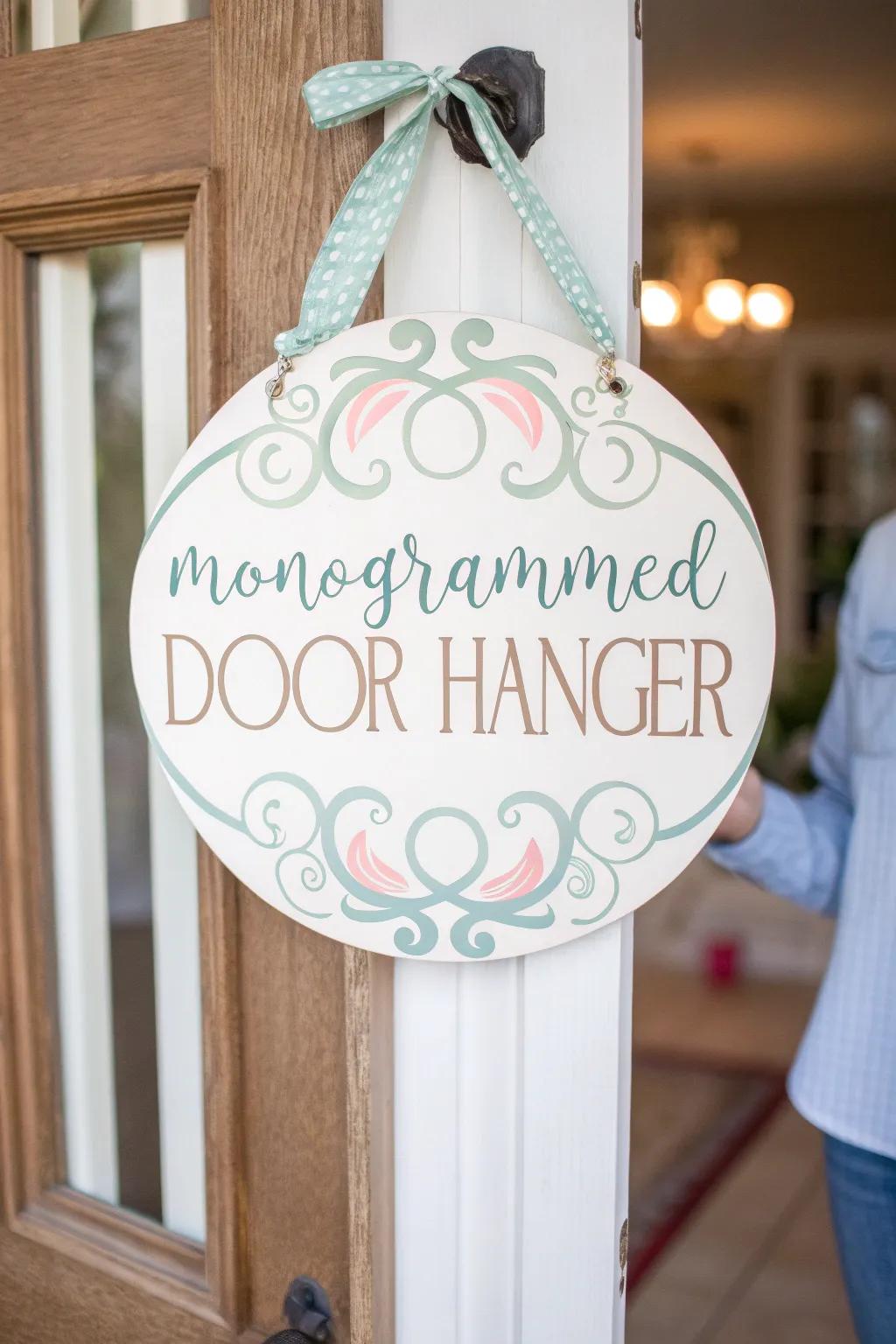 A sophisticated monogrammed door adornment with elegant details.