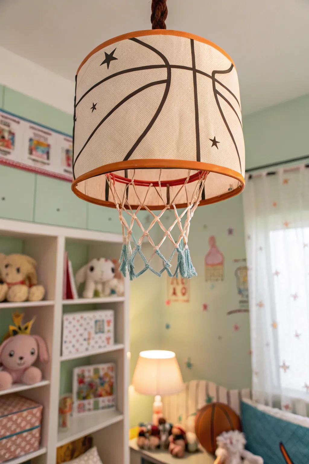 Quirky sports lighting adds a distinctive element to the baby room’s ambiance.