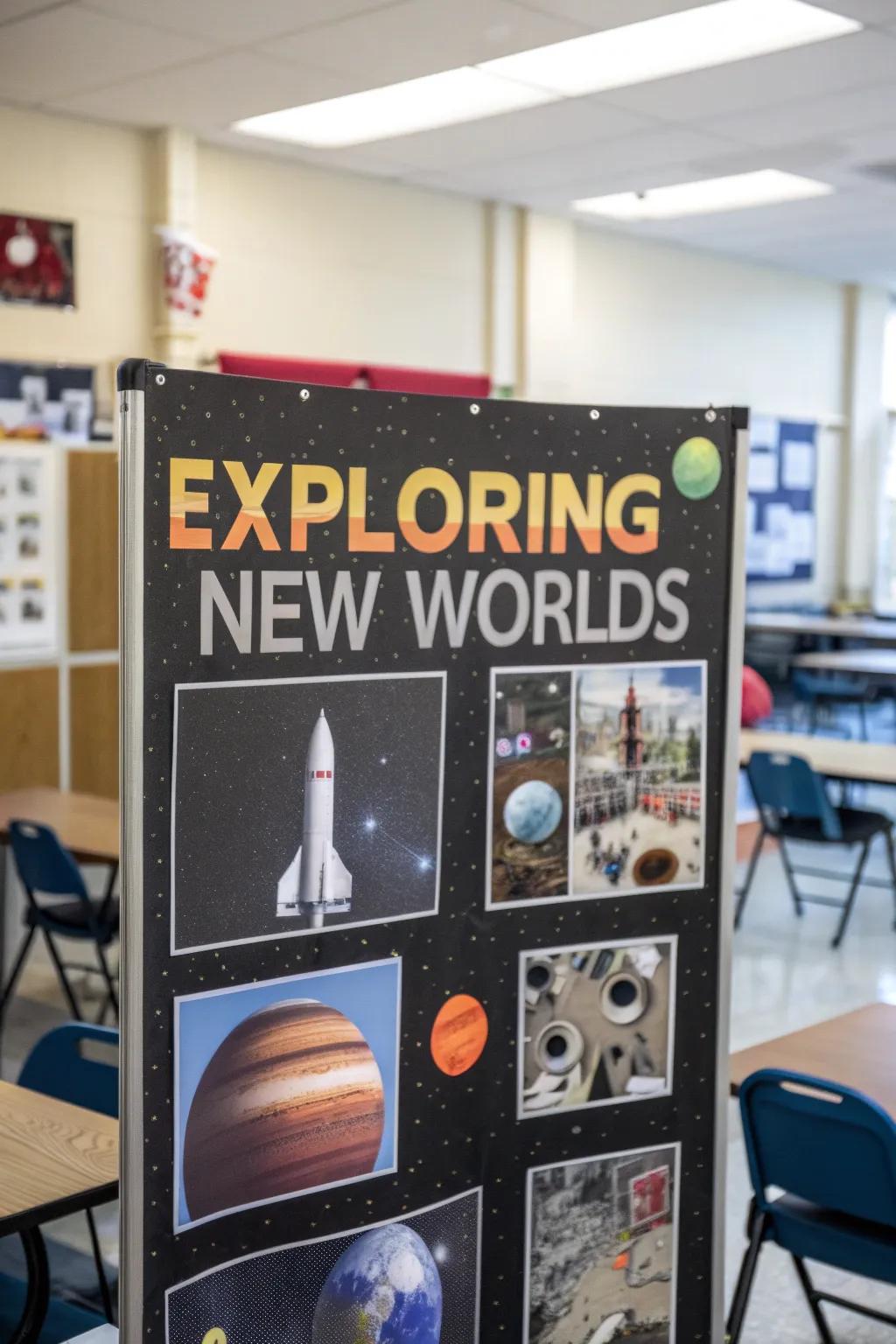 A space-themed bulletin board to spark curiosity about the universe.