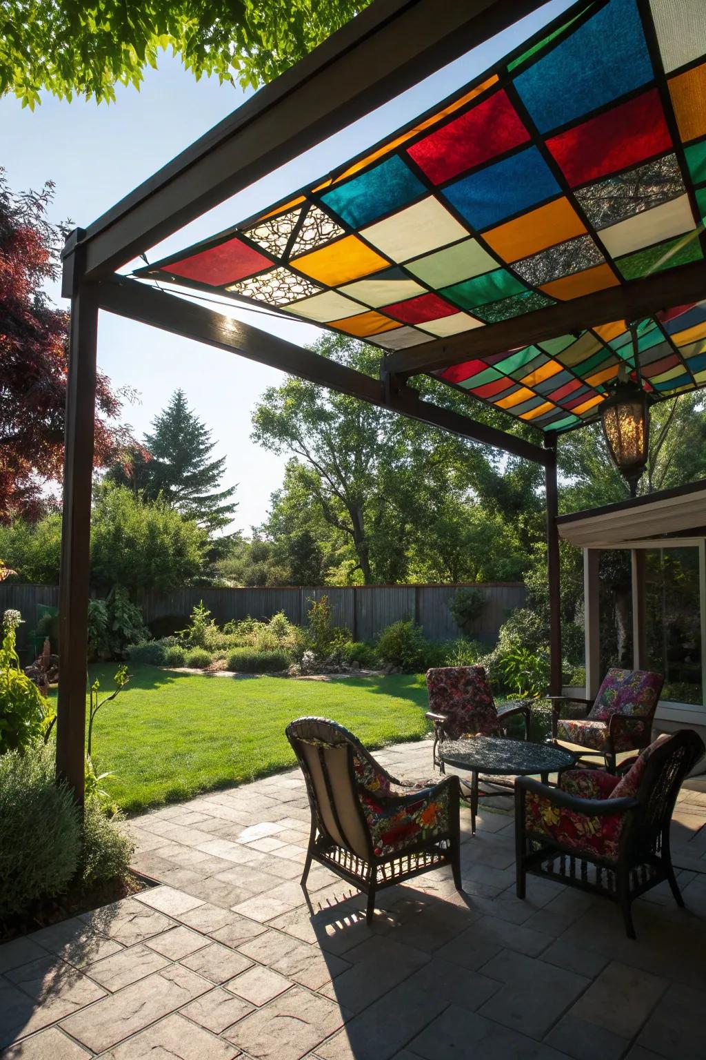 Design artful shadows using colored glass awnings.