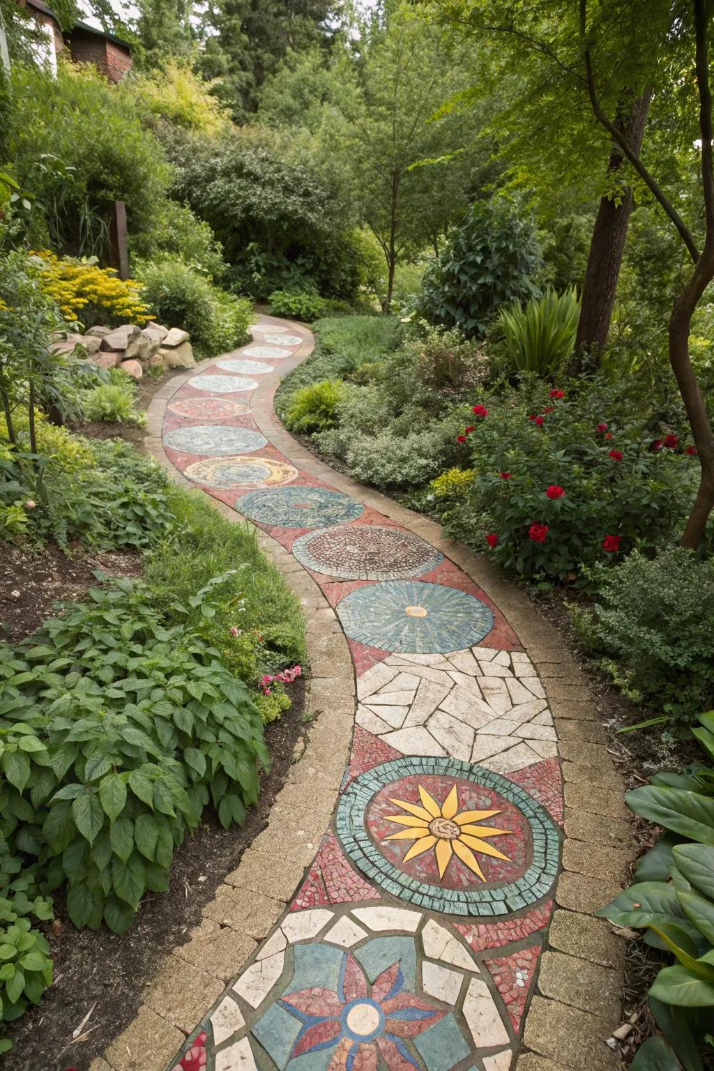 Create unique mosaic patterns with decomposed granite for an artistic garden touch.
