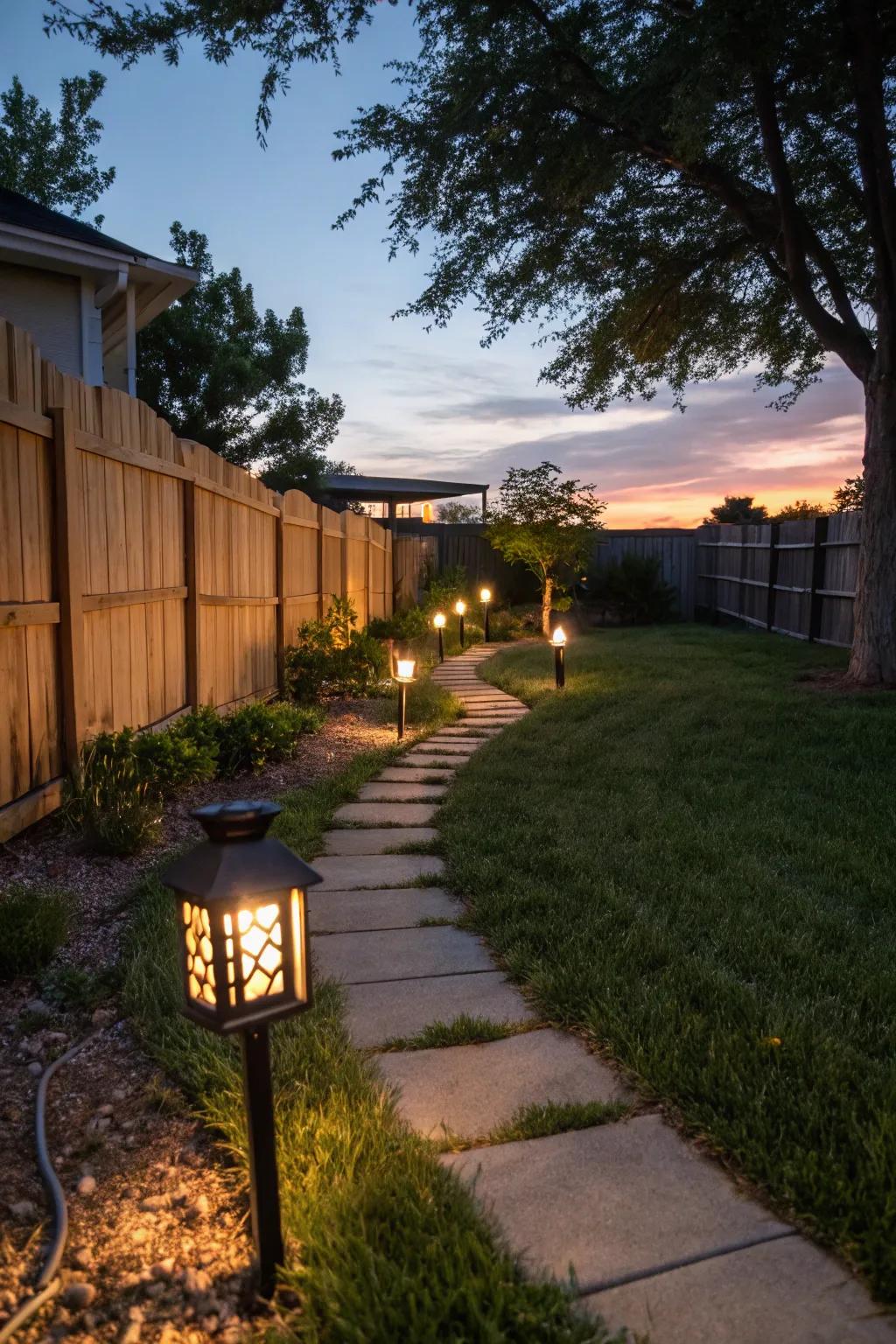 Powered lanterns light up your garden, making a cozy evening atmosphere.