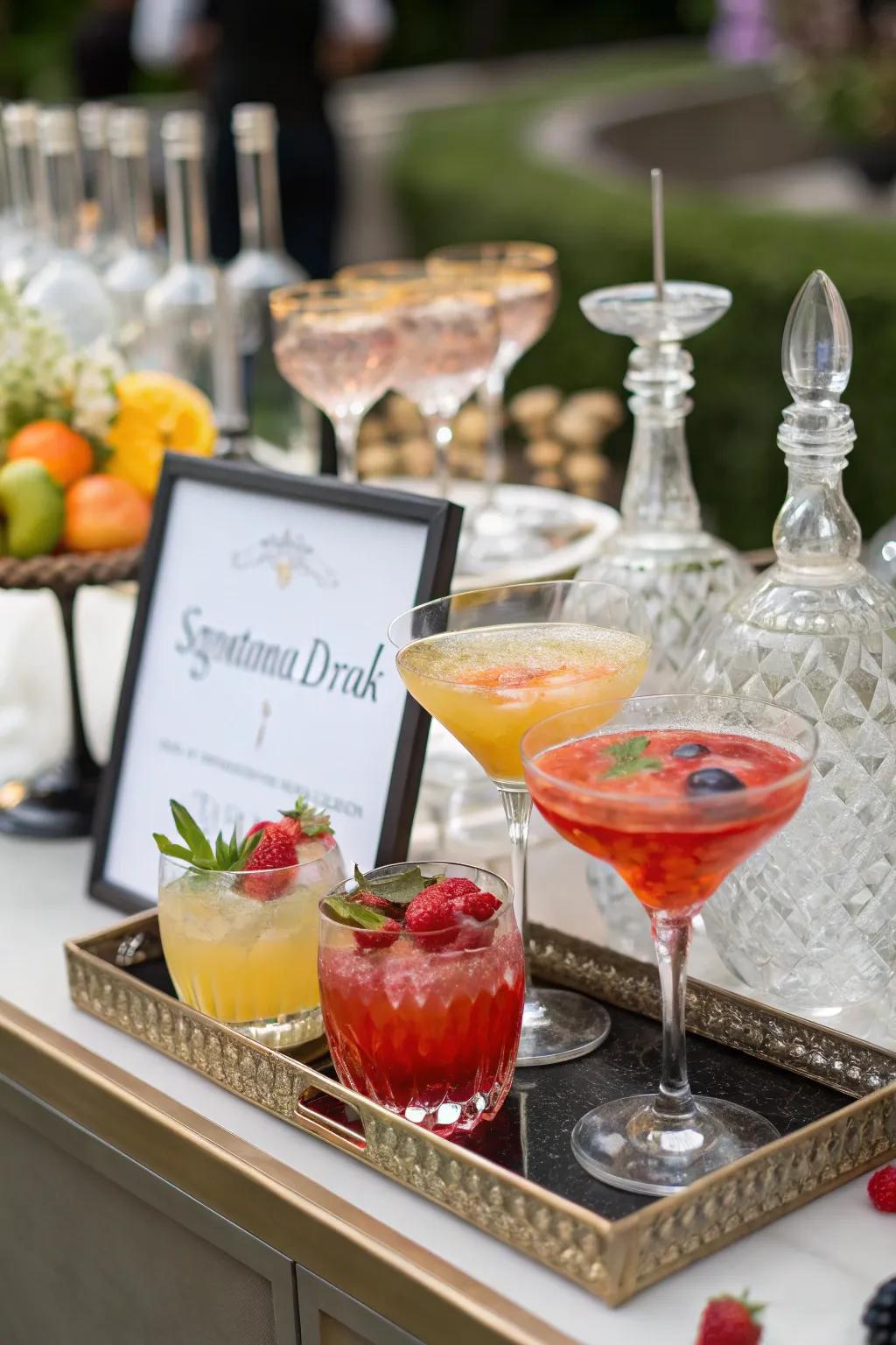 A signature drink station contributes a unique flair to the celebration.
