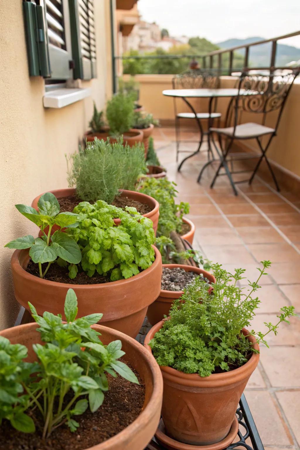 Terracotta pots add a classic touch to any herb garden.