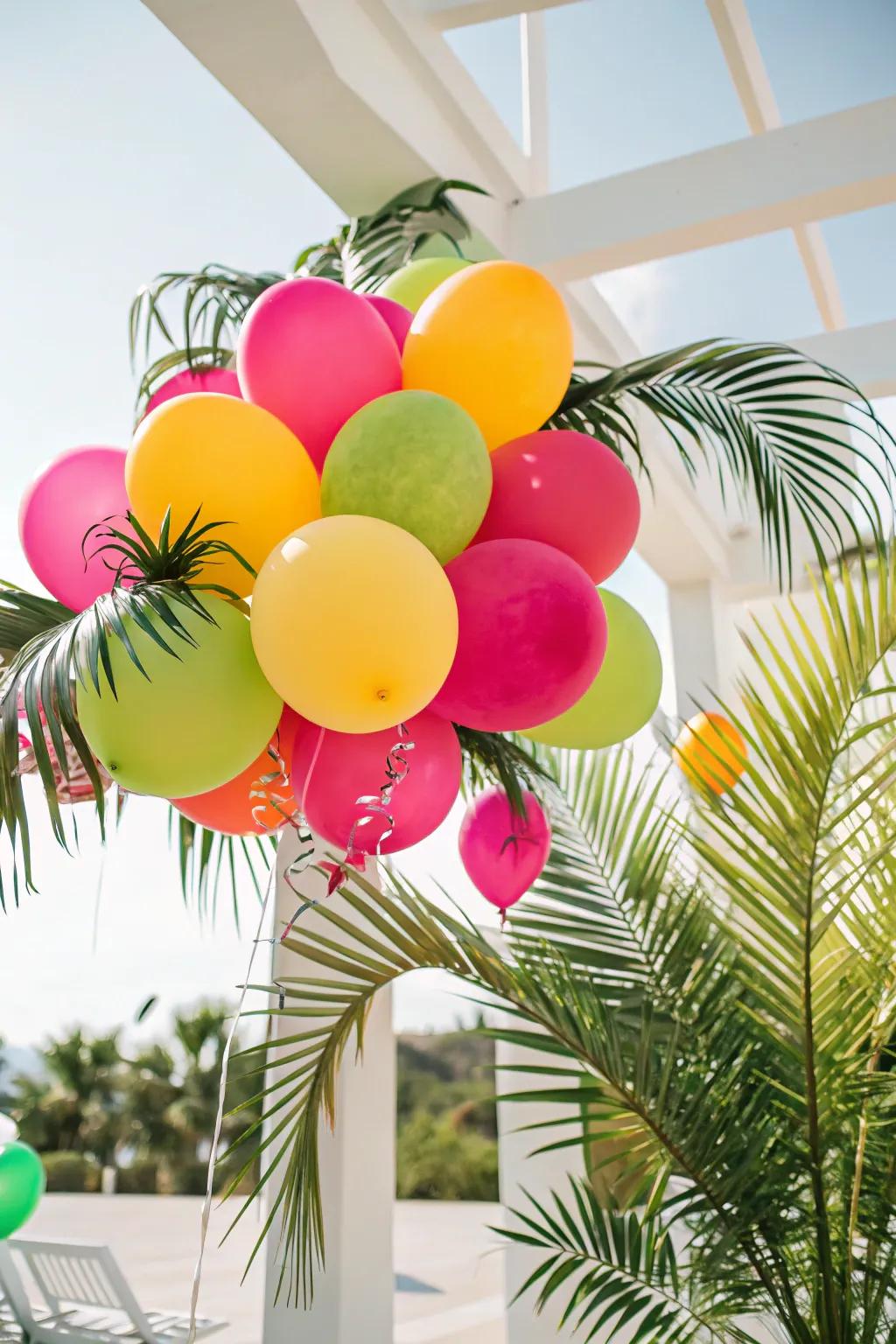 A tropical-themed balloon arrangement that delivers a sun-soaked paradise to all spaces.