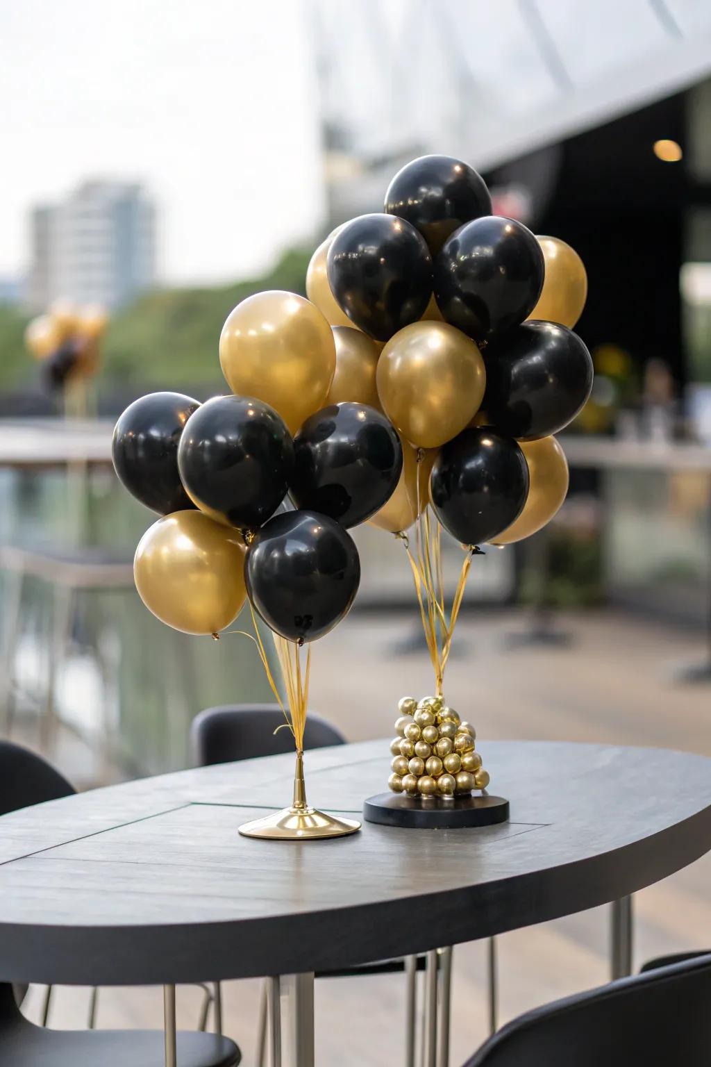 Black balloons paired with gold create a luxurious look.