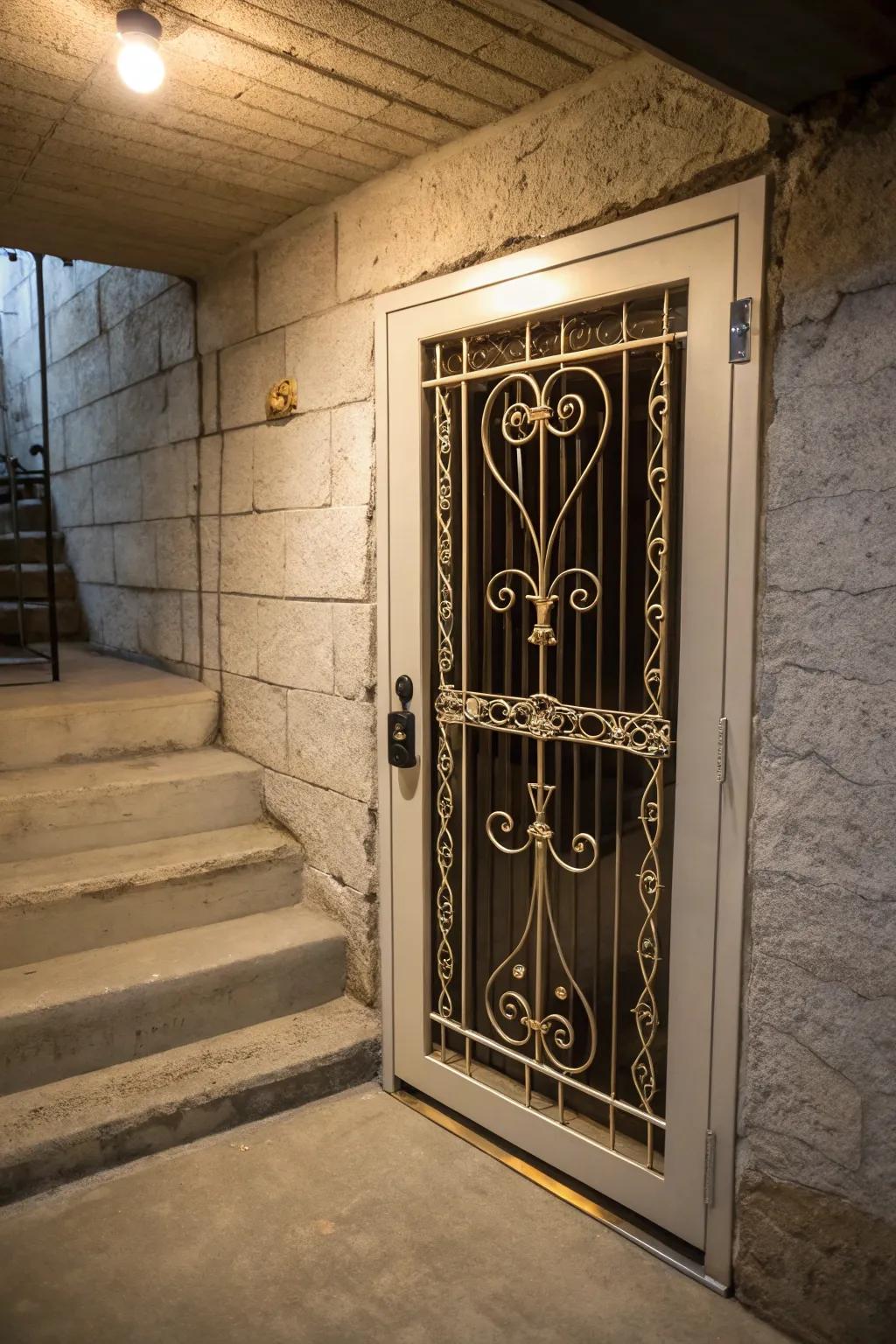 Decorative grilles enhance both the style and security of basement egress doors.