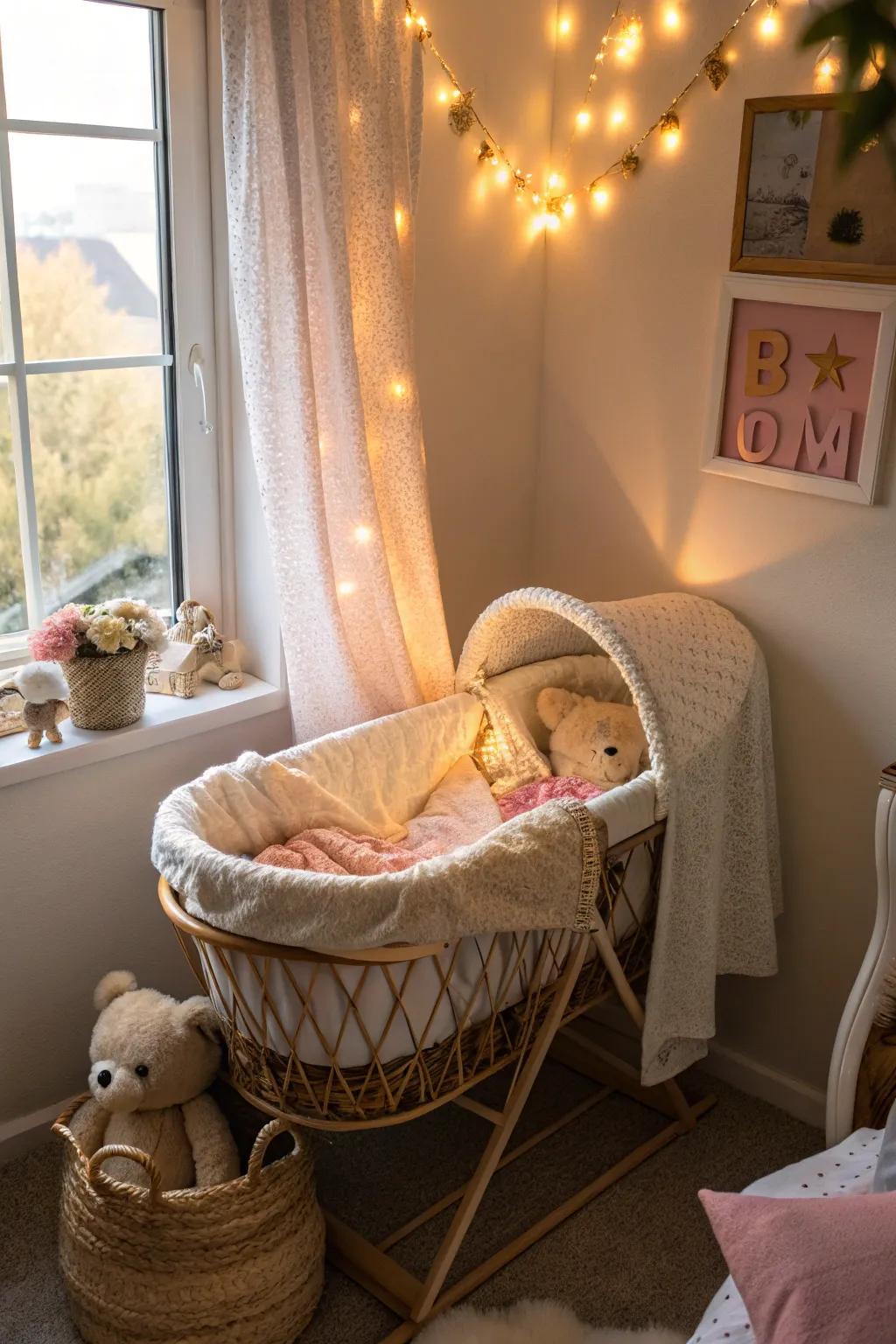 Create a snug retreat with a cozy bassinet nook.