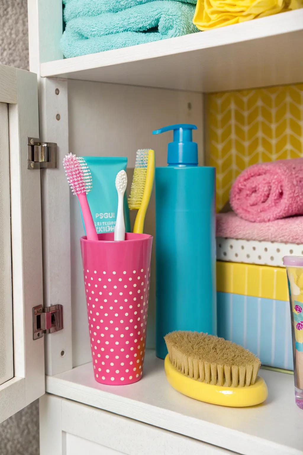 A color splash enlivens your bathroom decor.