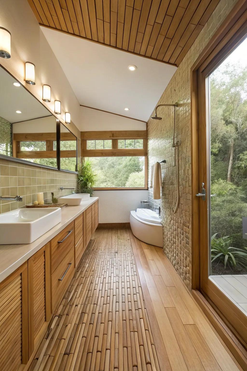 Long-lasting materials make for a bathroom design that is both beautiful and good for the earth.