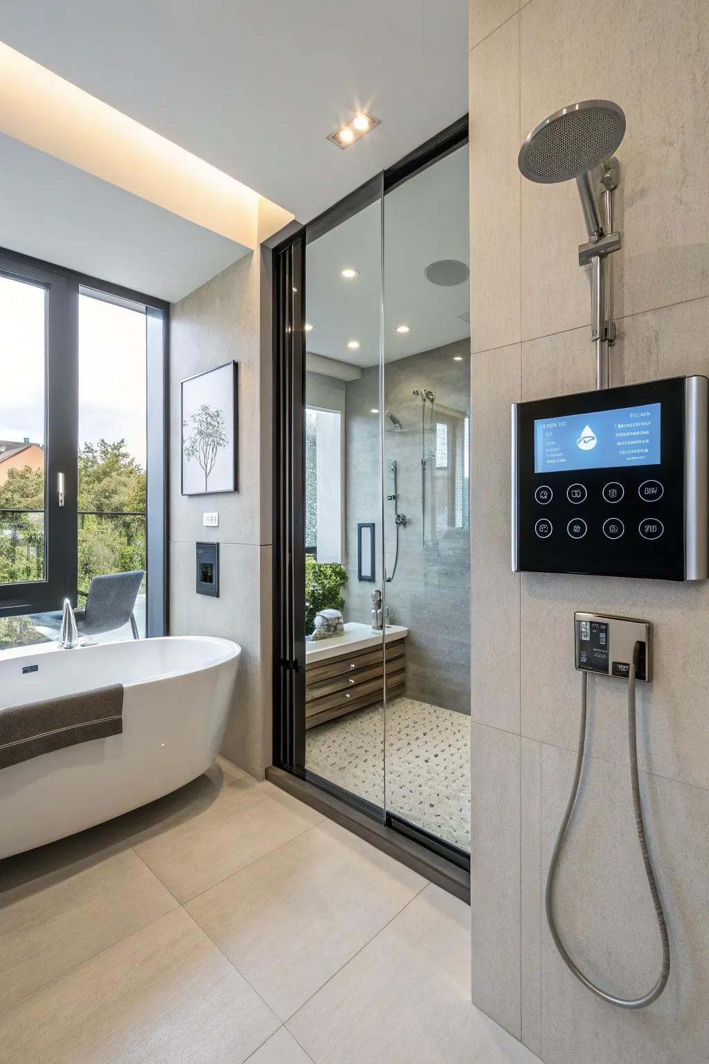 A bathroom design adopting the future through intelligent tech integration.