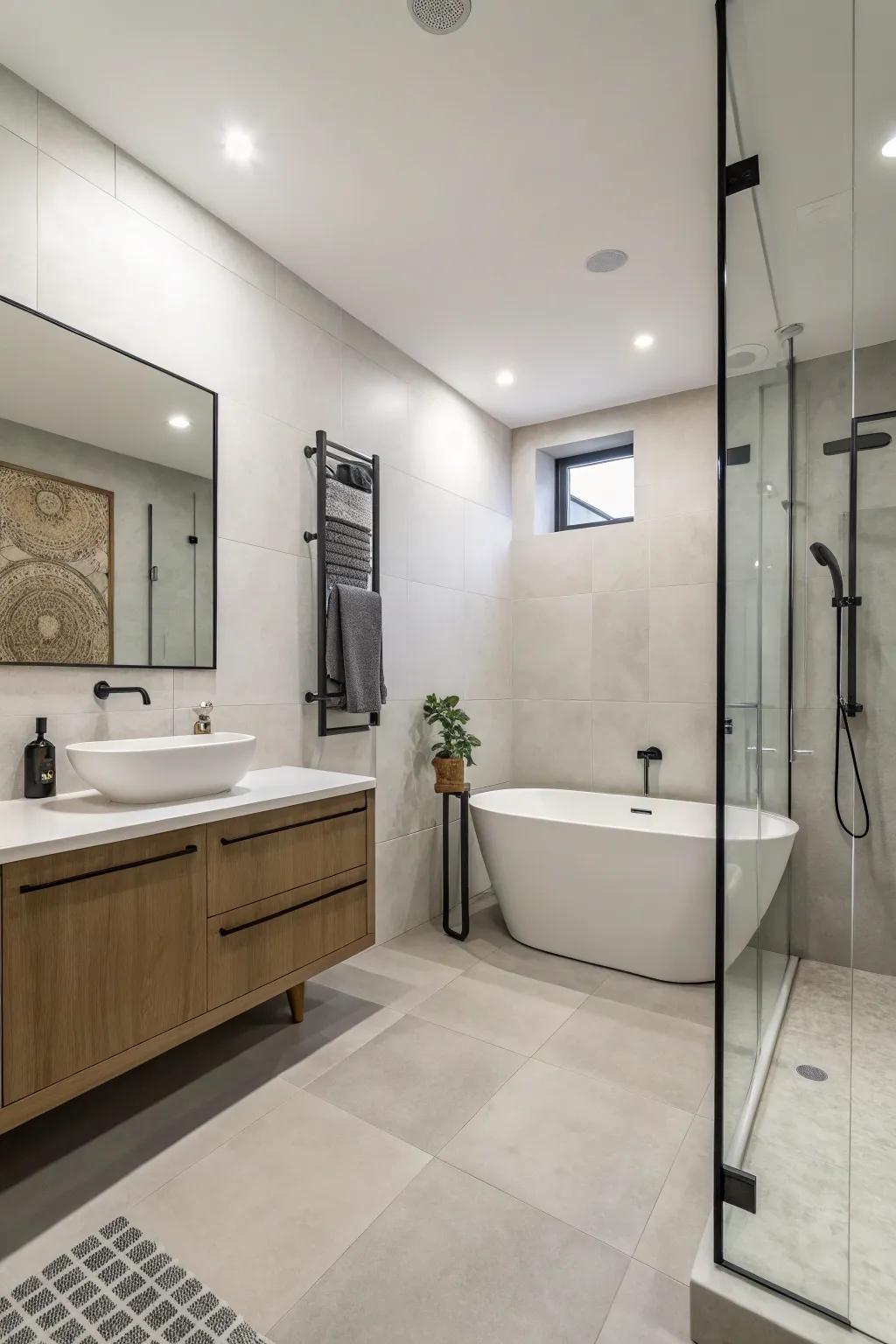 An understated retreat bathroom featuring serene simplicity.