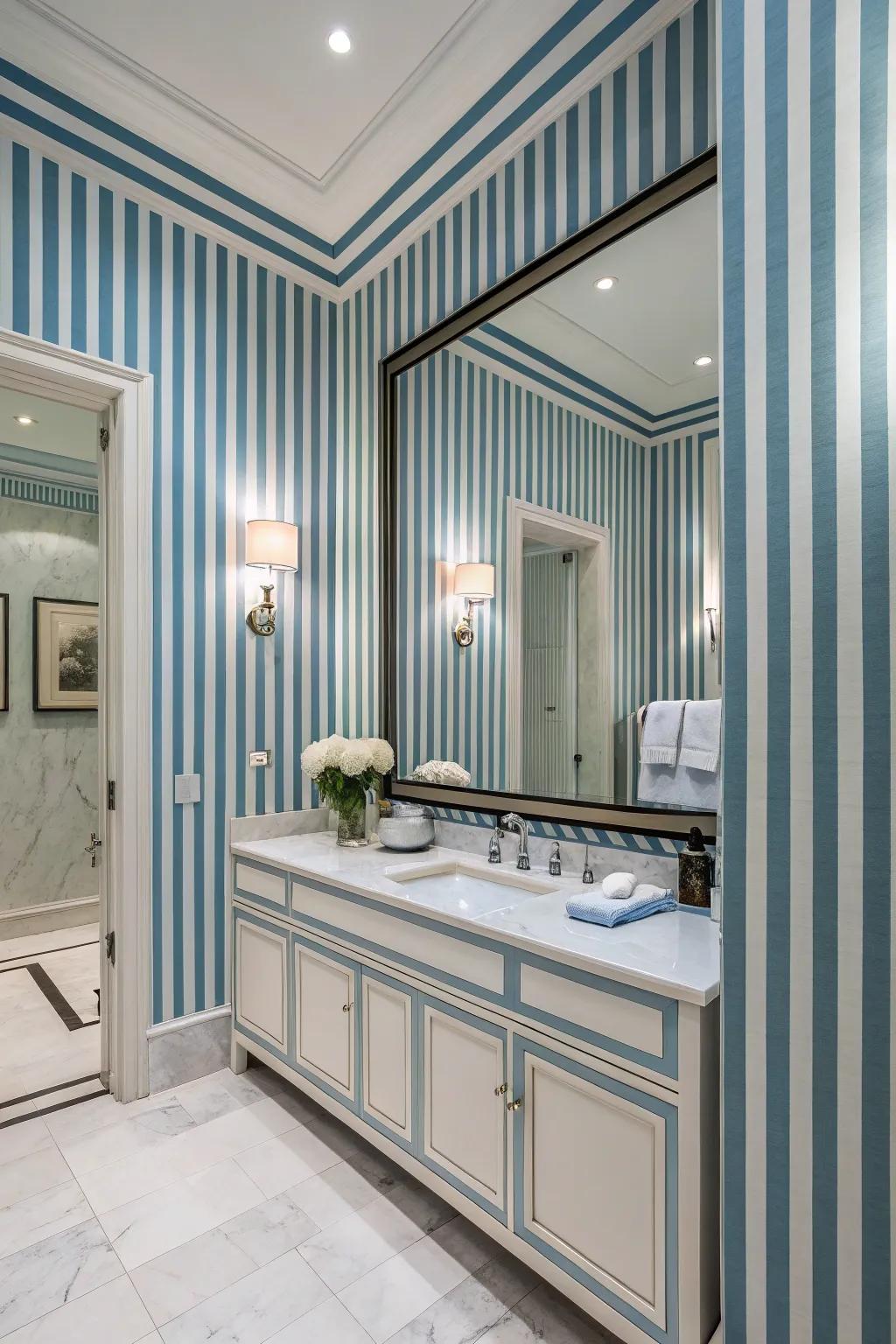 Linear markings add elevation and sophistication to a small bathroom.