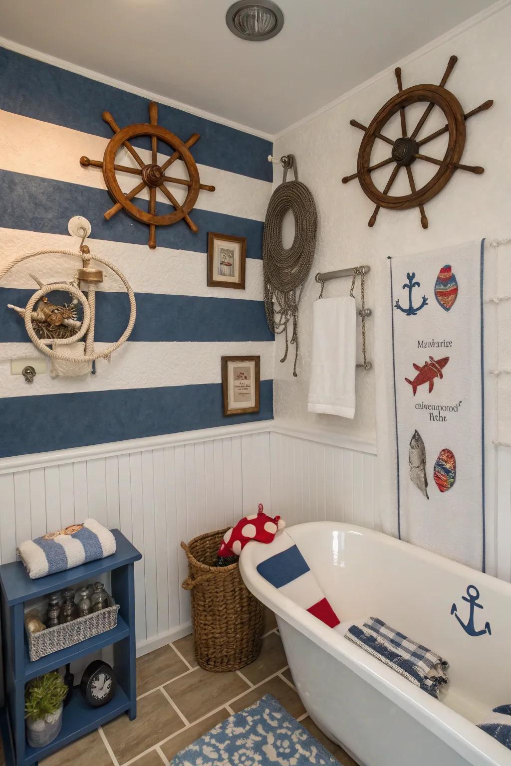 Embark on a journey with a nautical-themed bathroom filled with maritime charm.