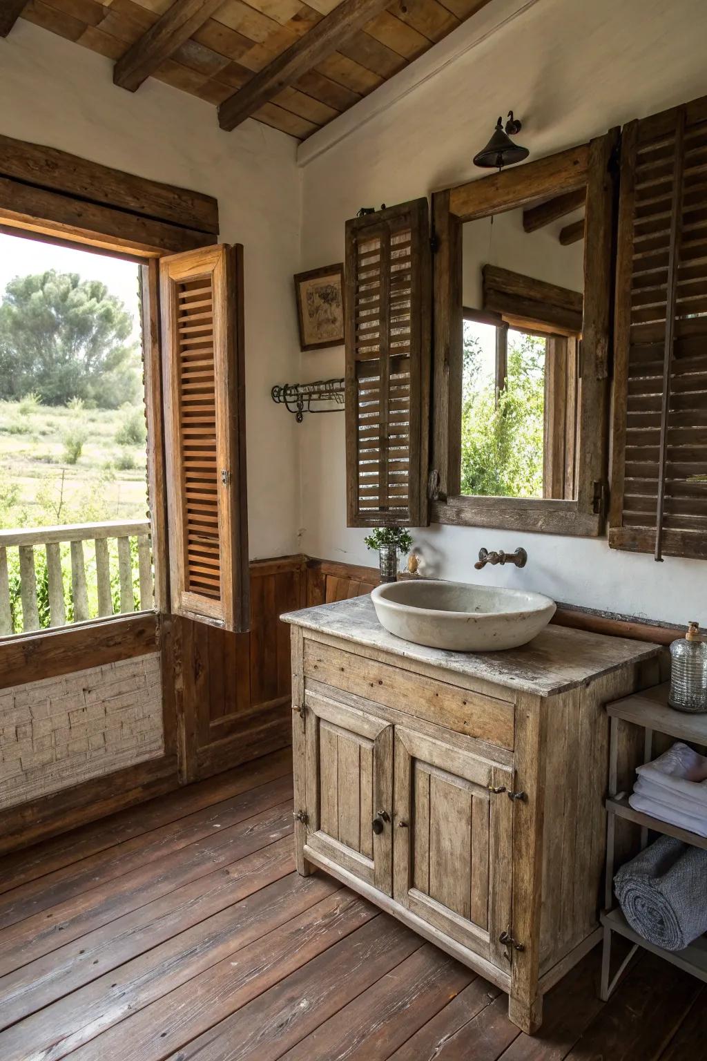 Timber panels adding countryside charm to the bathroom.
