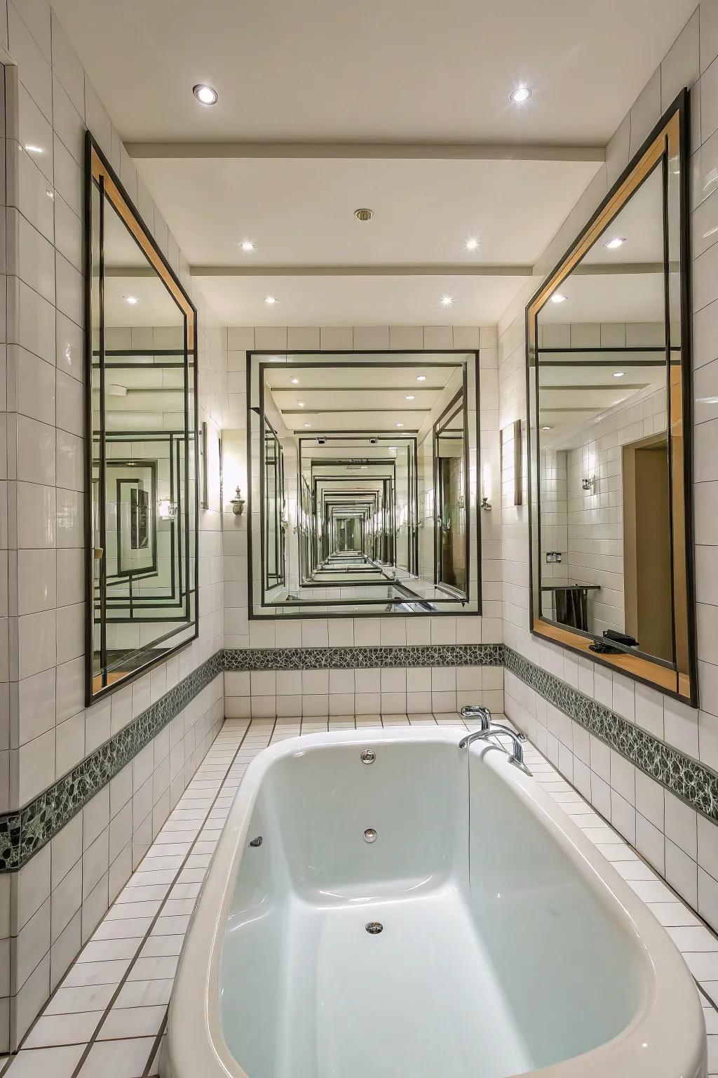 Reflective surfaces add depth to this soak area.