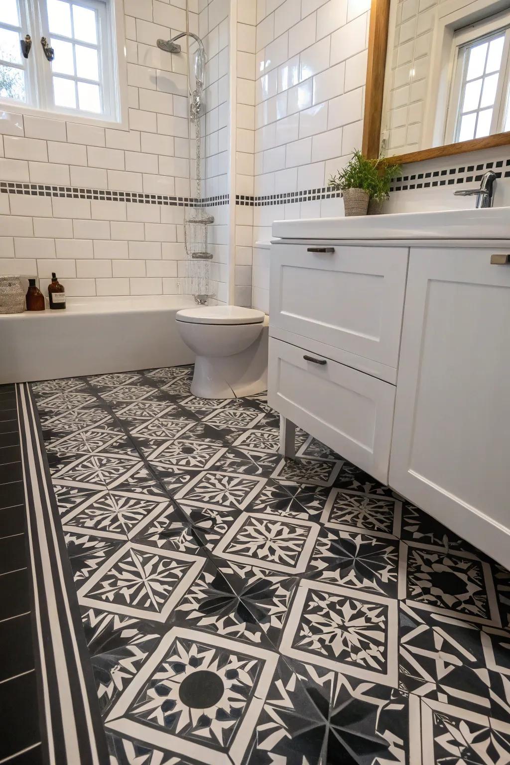 Angular piece layouts transform the dark floor into an artistic masterpiece.