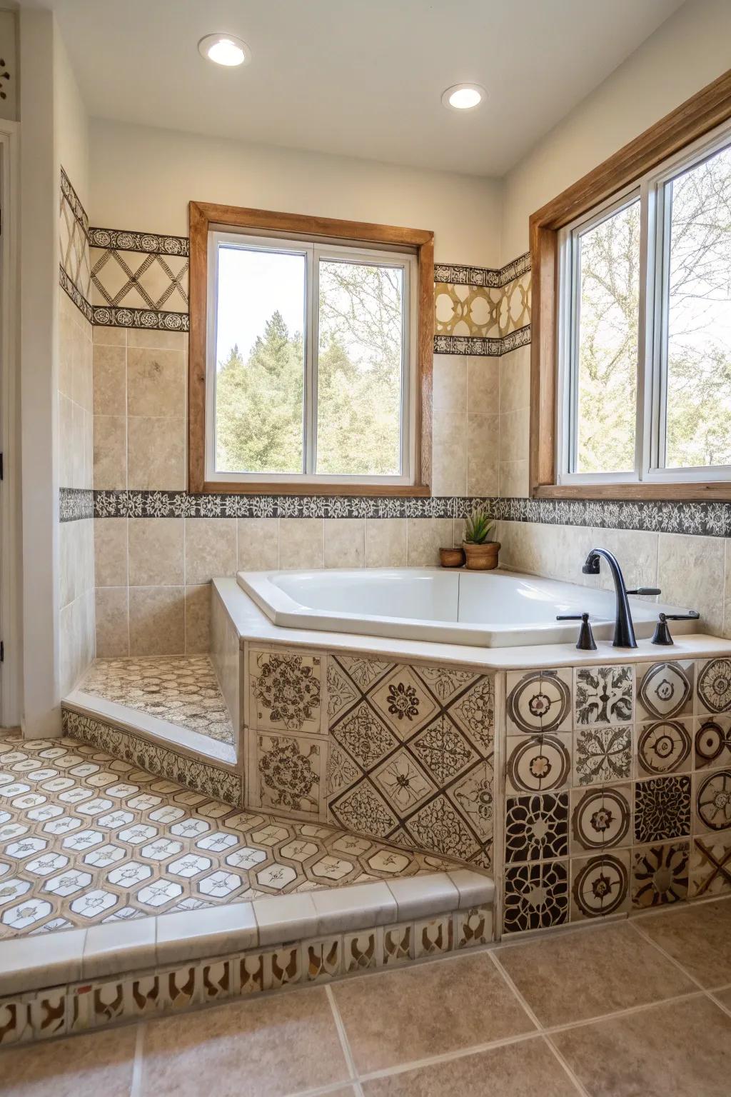 Unique tile patterns give flair and individuality to your tub area.