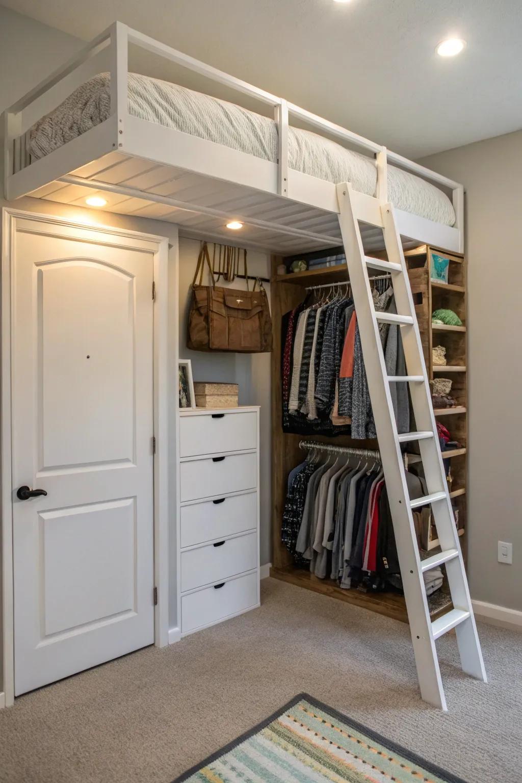 A raised bed transforms your closet into a playful and efficient space.