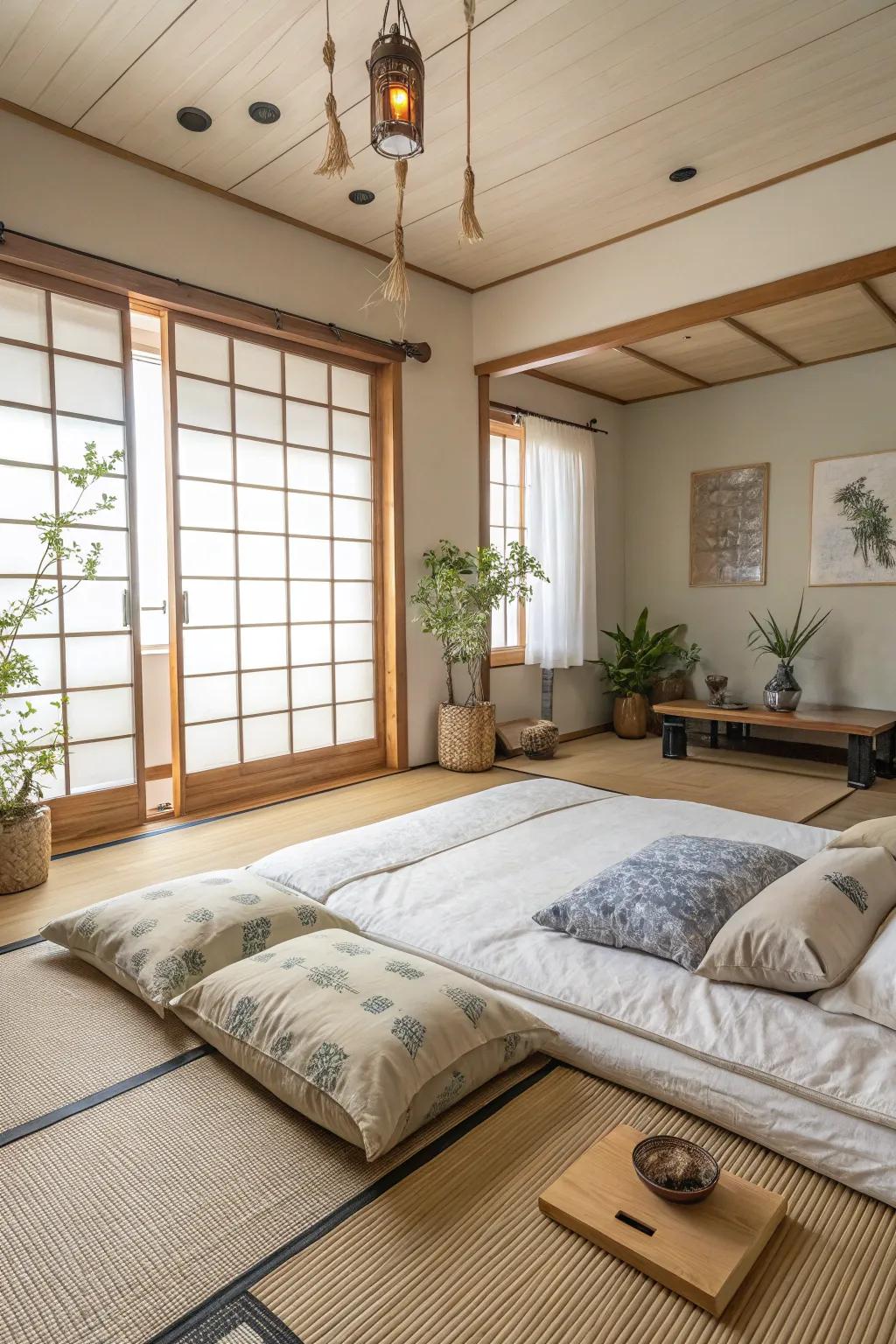 Promote tranquility with a Zen-inspired floor bed design.
