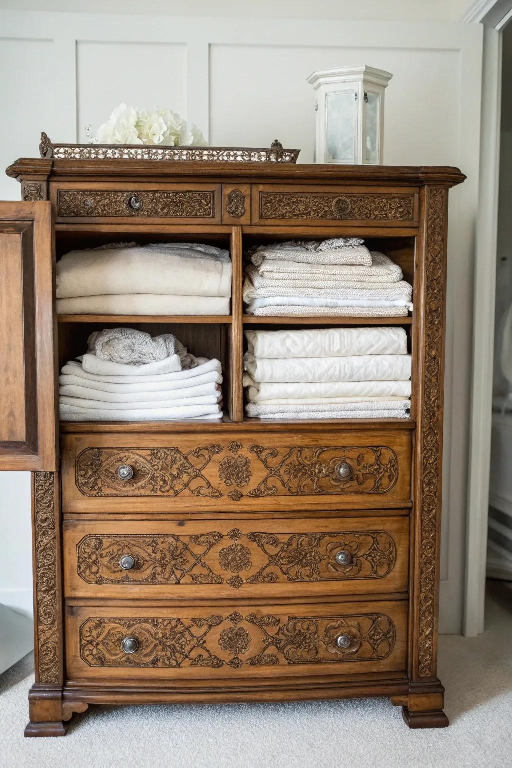 Repurposed pieces introduce character and practicality to your holding solution.