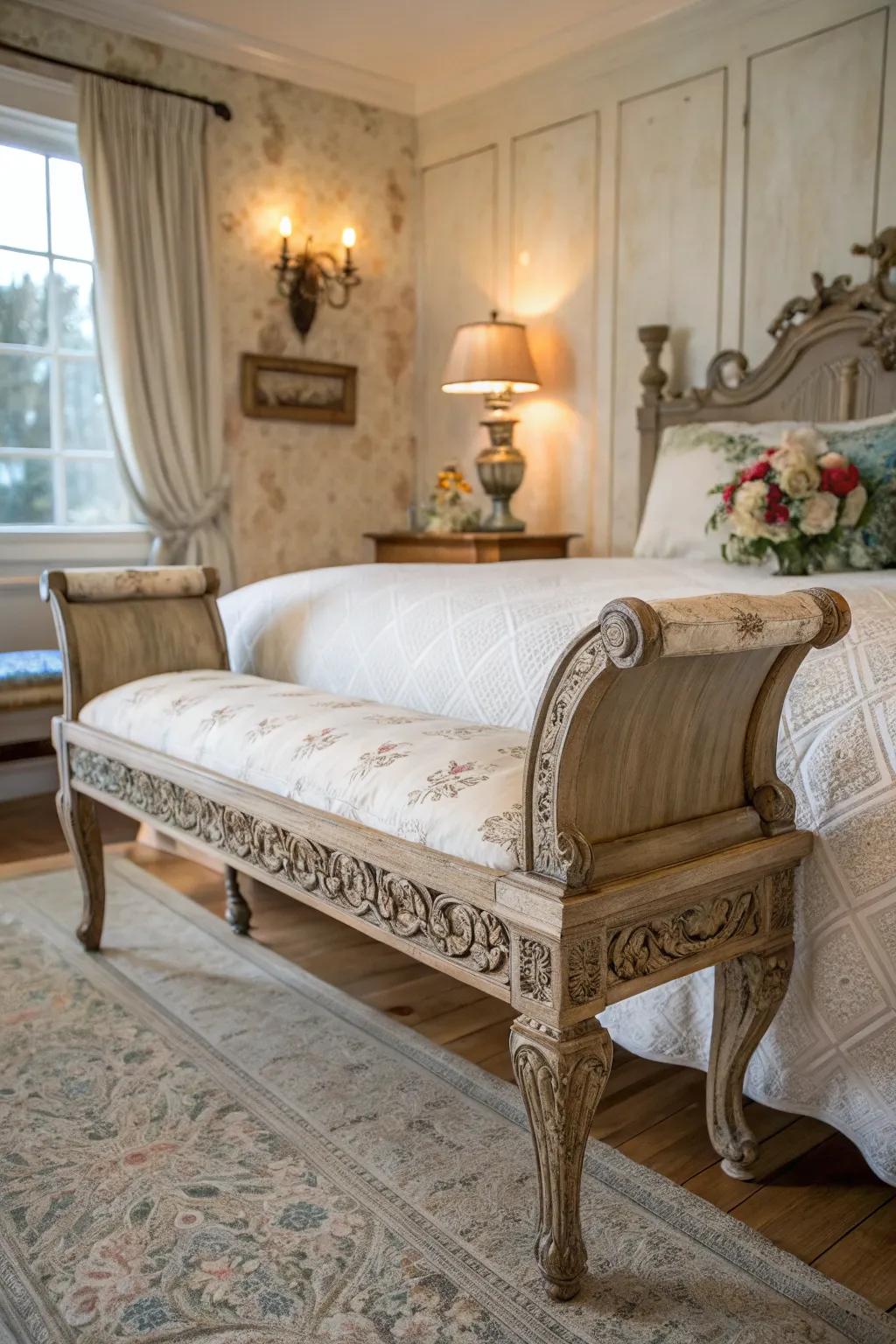 Vintage benches bring nostalgia and charm.