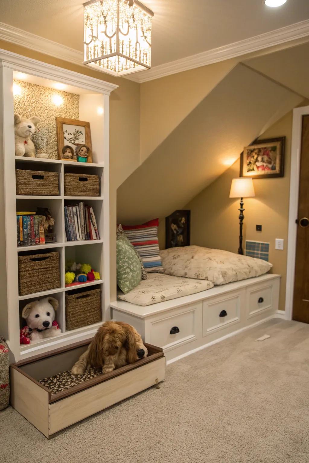Make a special space for your pet with a knee wall area.
