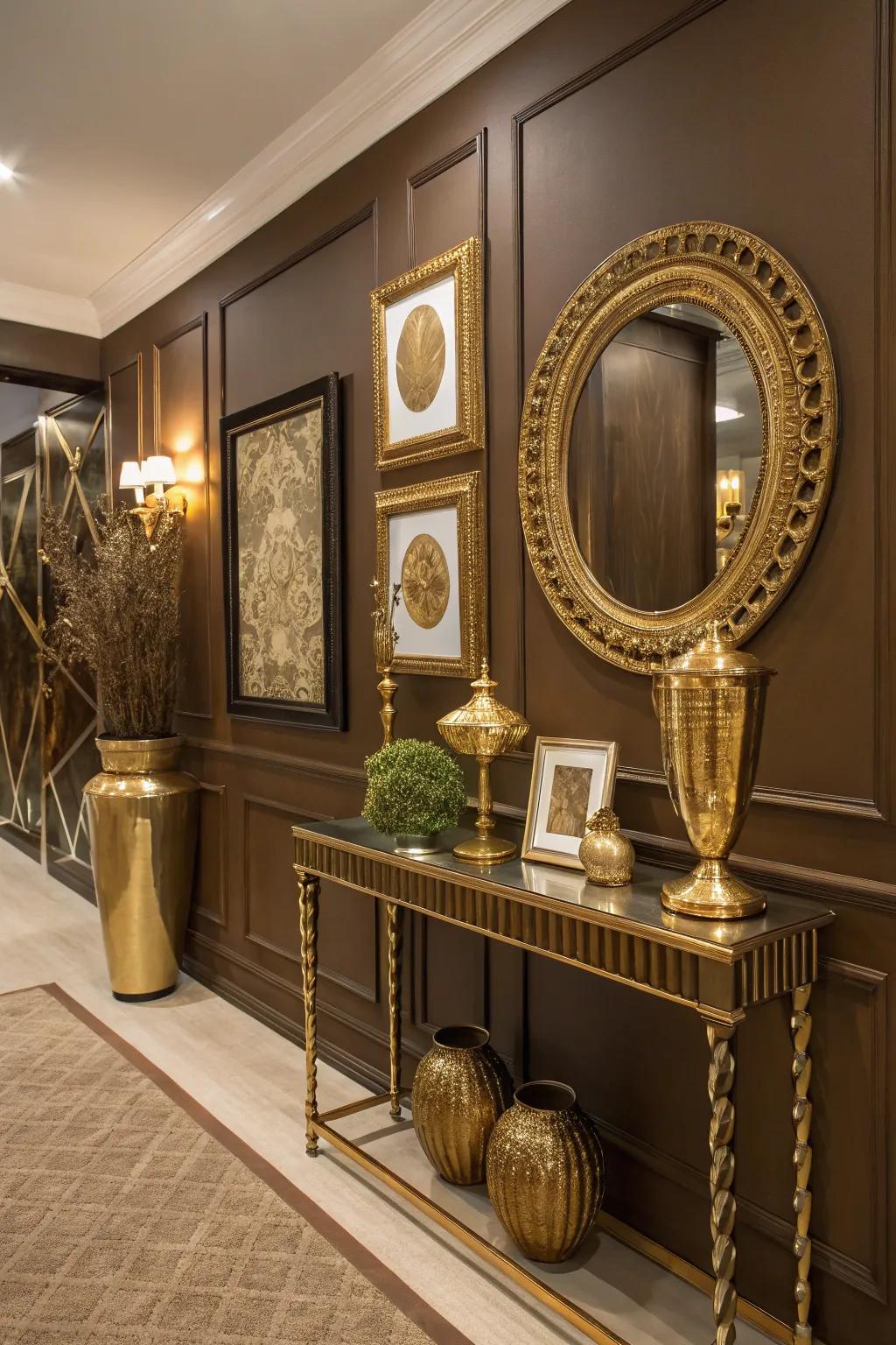 Glamour meets coziness with cocoa and metallic combinations.